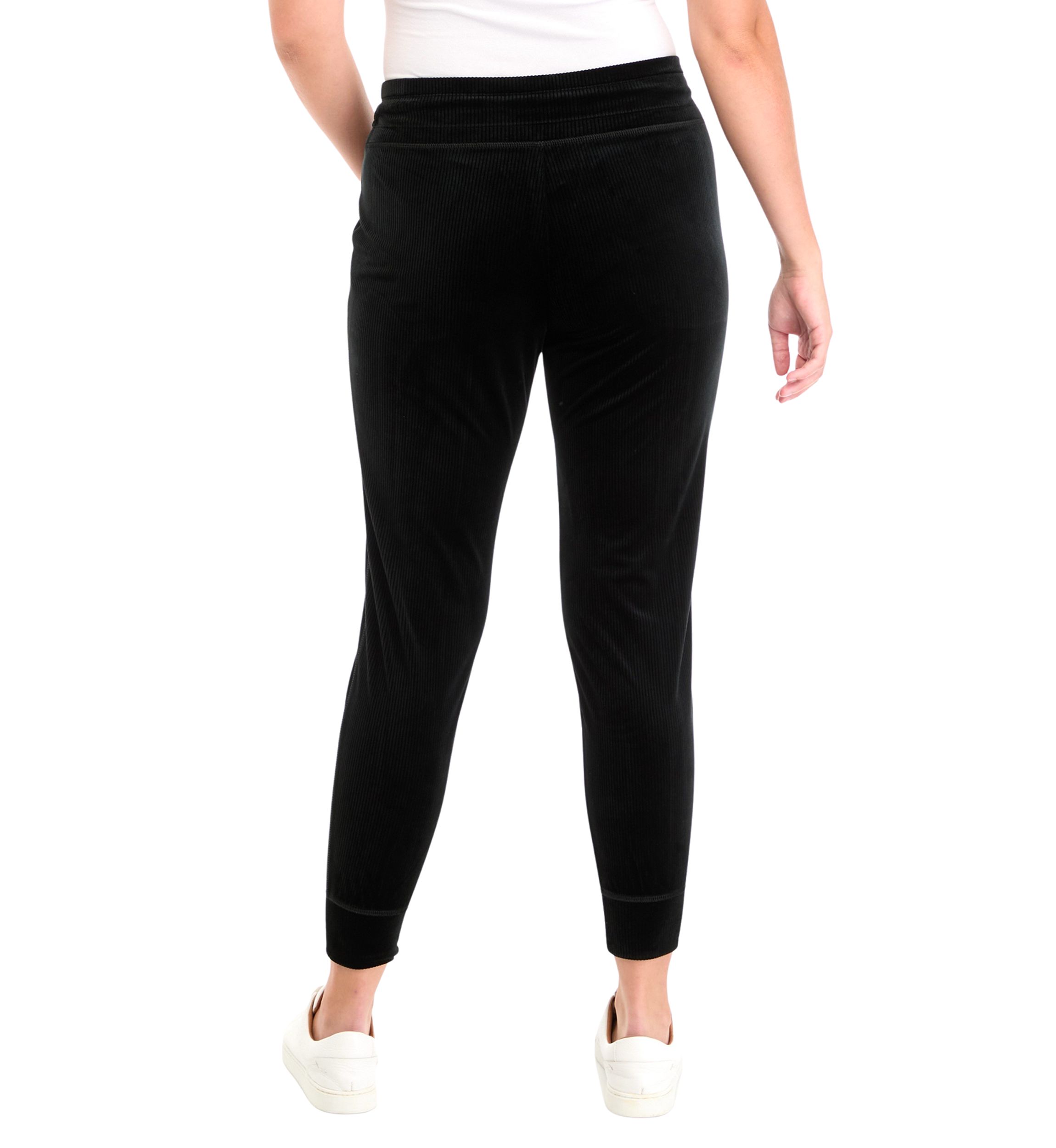 Platinum Velour Rib Slim Fit Joggers with Metallic Logo Patch