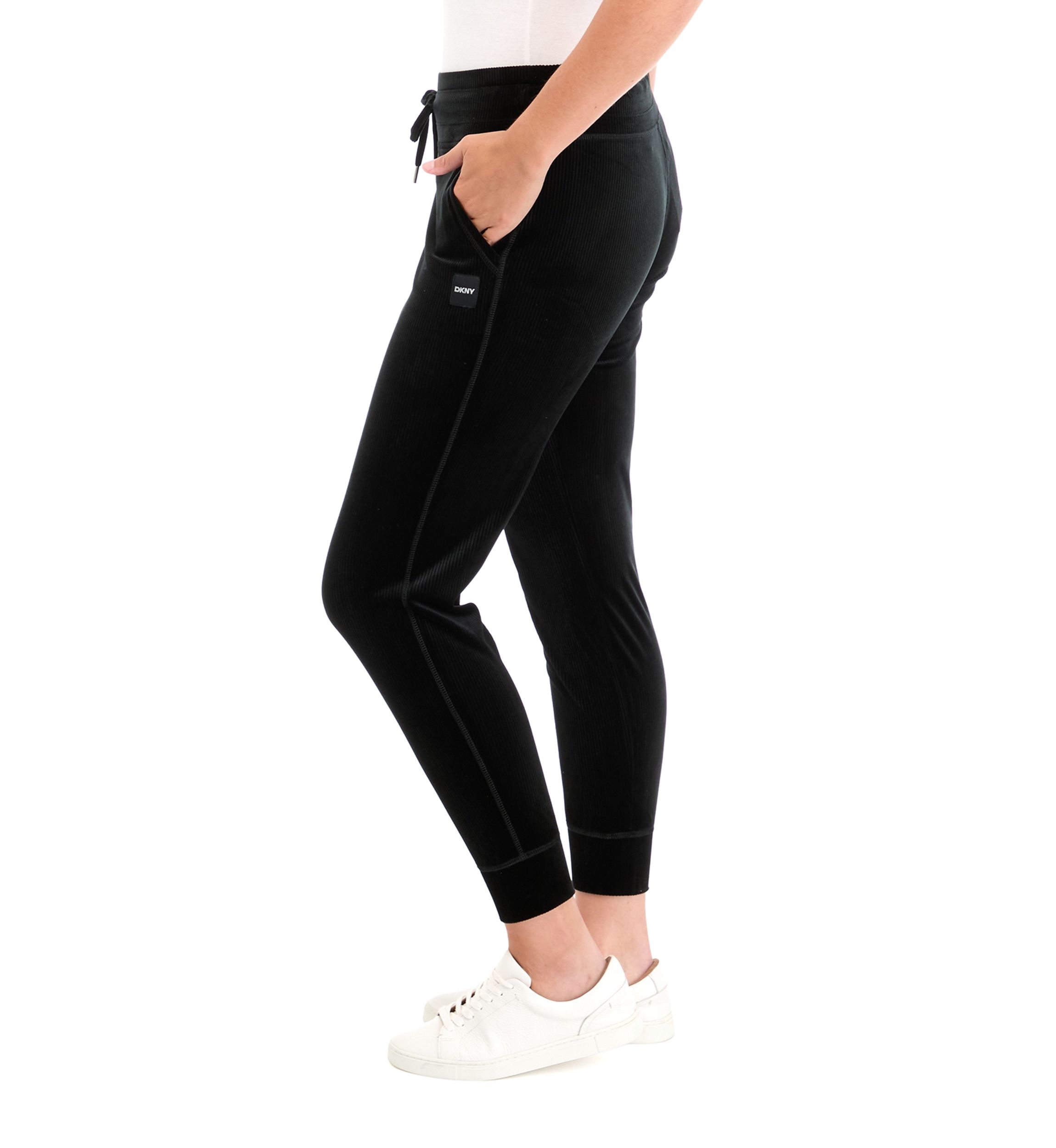 Platinum Velour Rib Slim Fit Joggers with Metallic Logo Patch