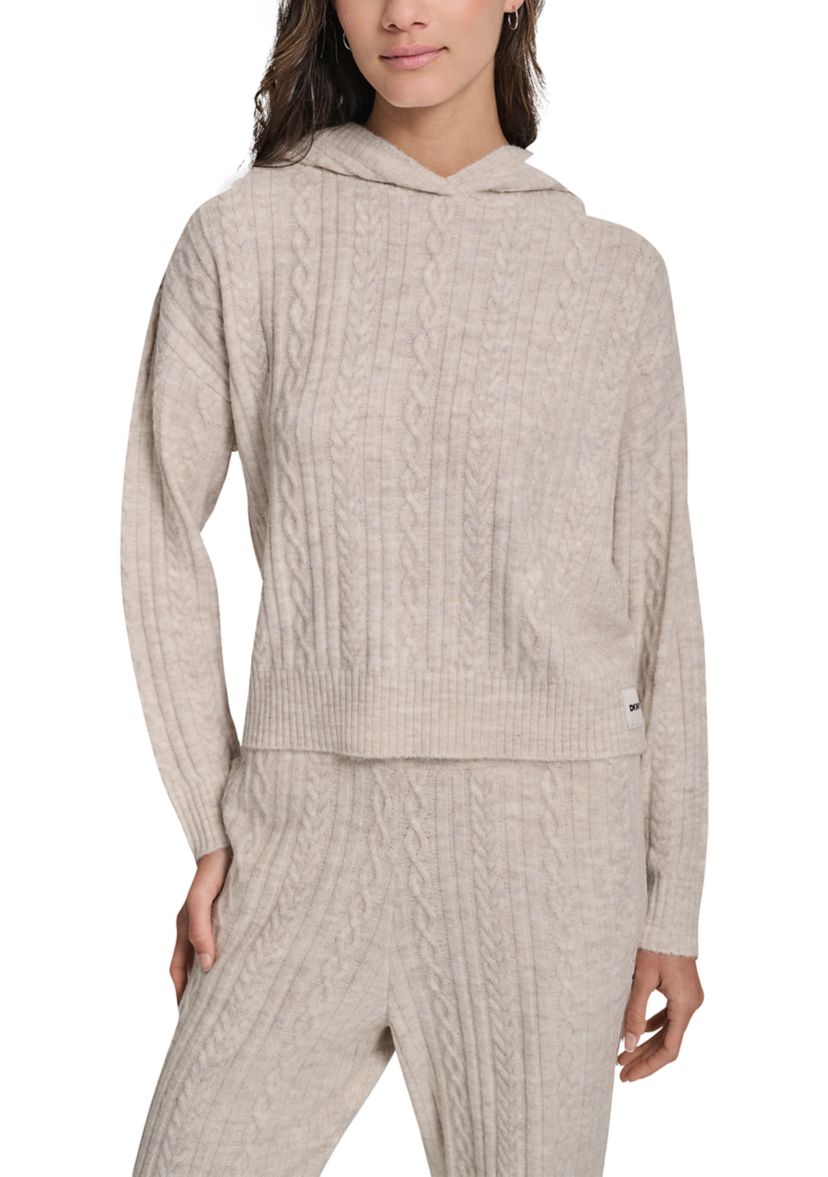 Womens Cozy Cable Sweater Hoodie