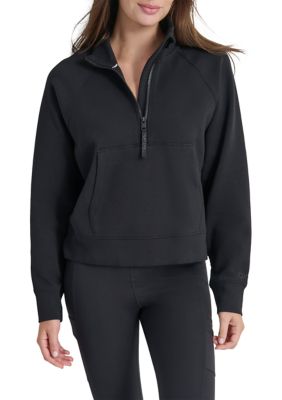Zenana Scuba Half Zip Pullover With Kangaroo Pockets