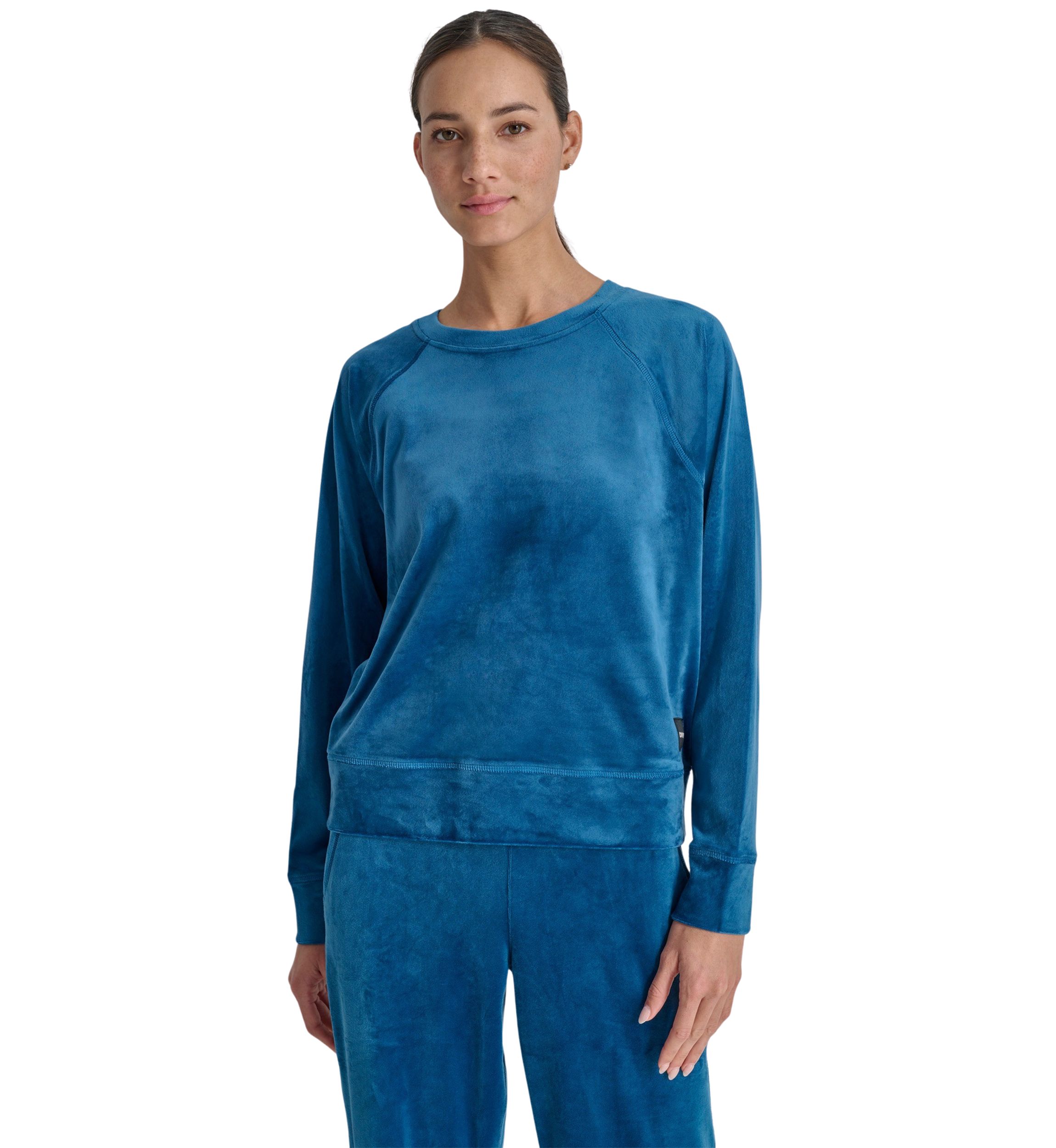 Platinum Velour Raglan Crew Neck Pullover With Metallic Logo Patch