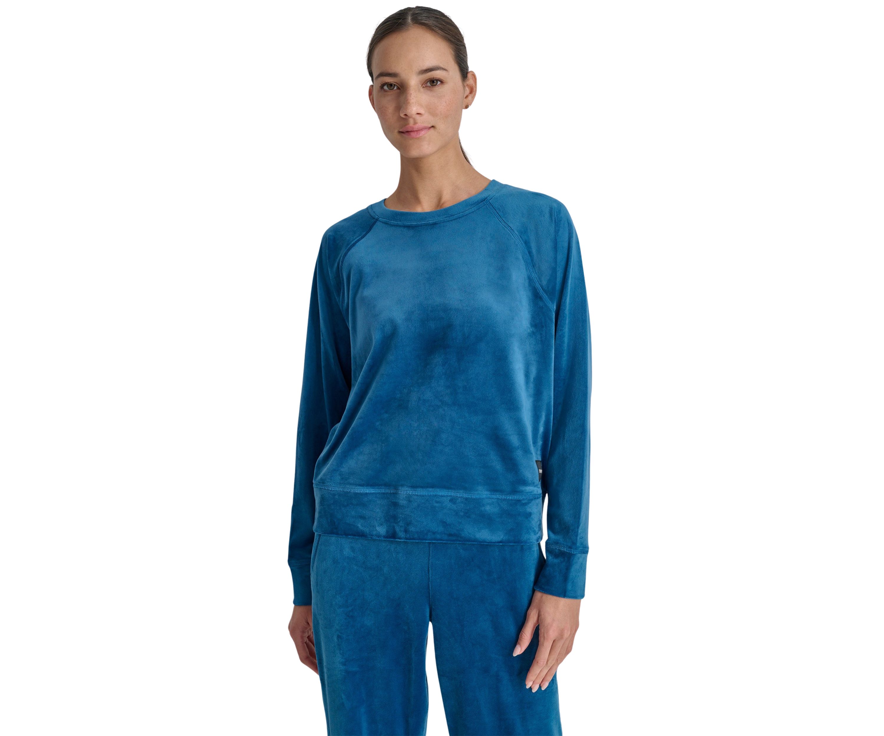 Platinum Velour Raglan Crew Neck Pullover With Metallic Logo Patch