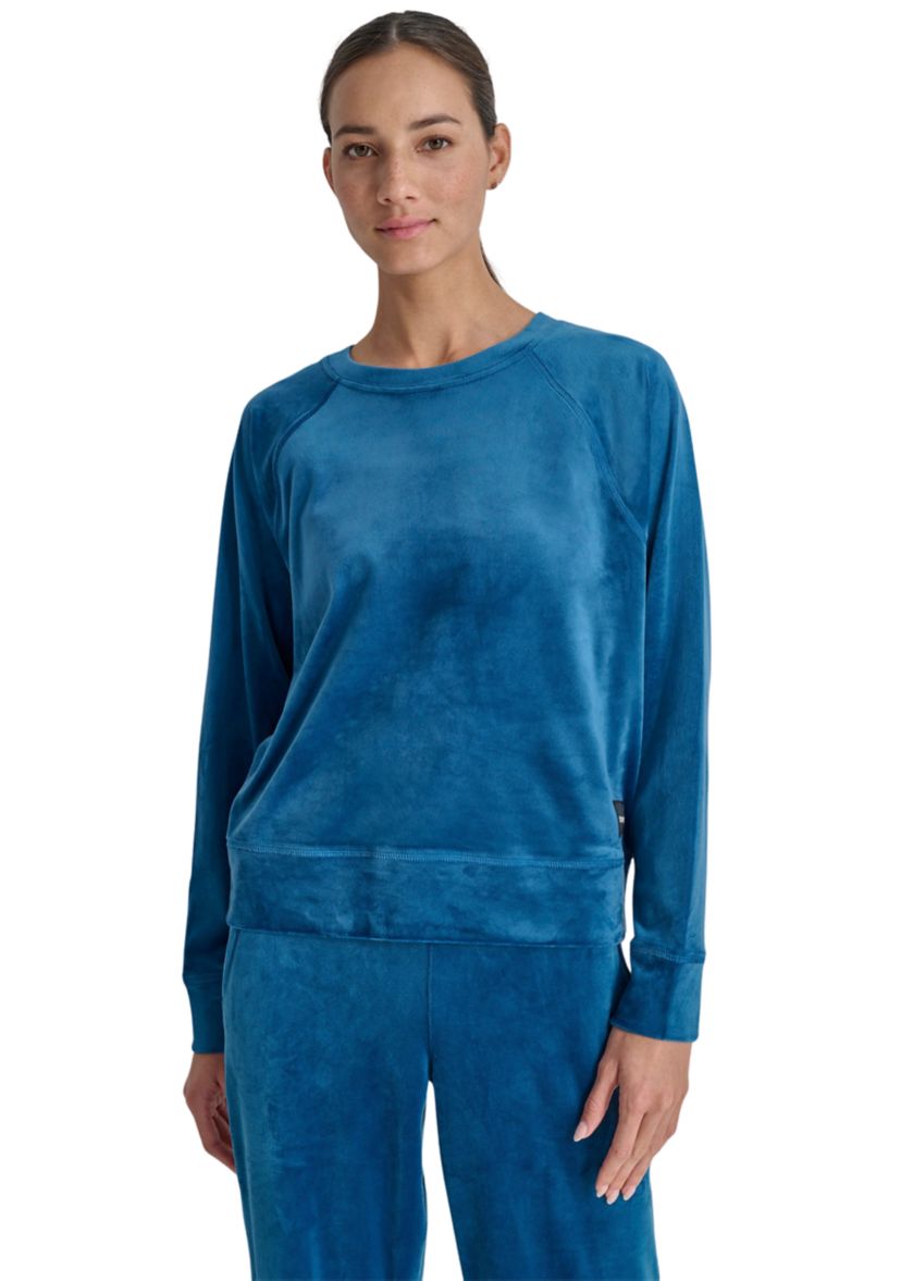 Platinum Velour Raglan Crew Neck Pullover With Metallic Logo Patch