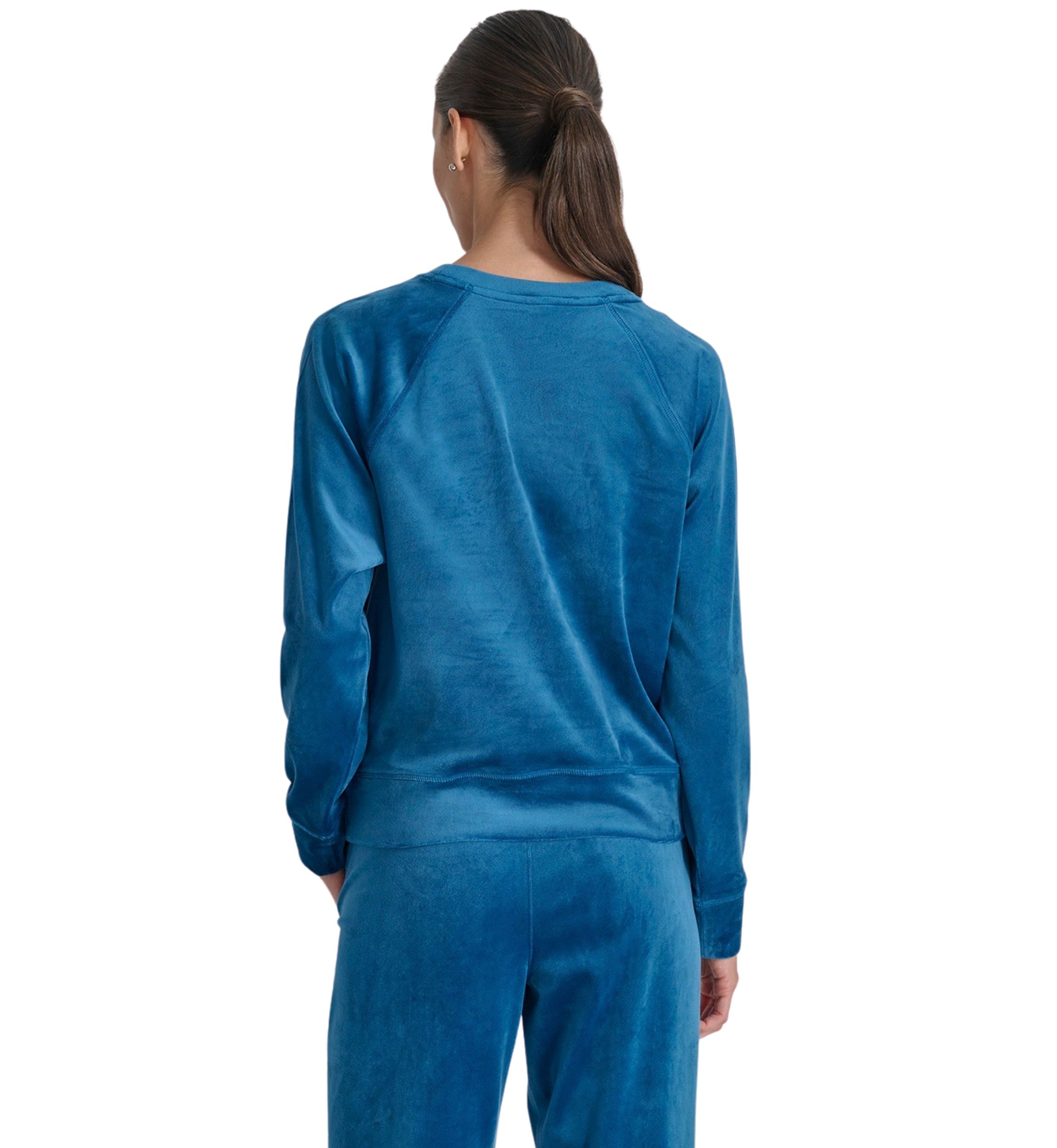 Platinum Velour Raglan Crew Neck Pullover With Metallic Logo Patch