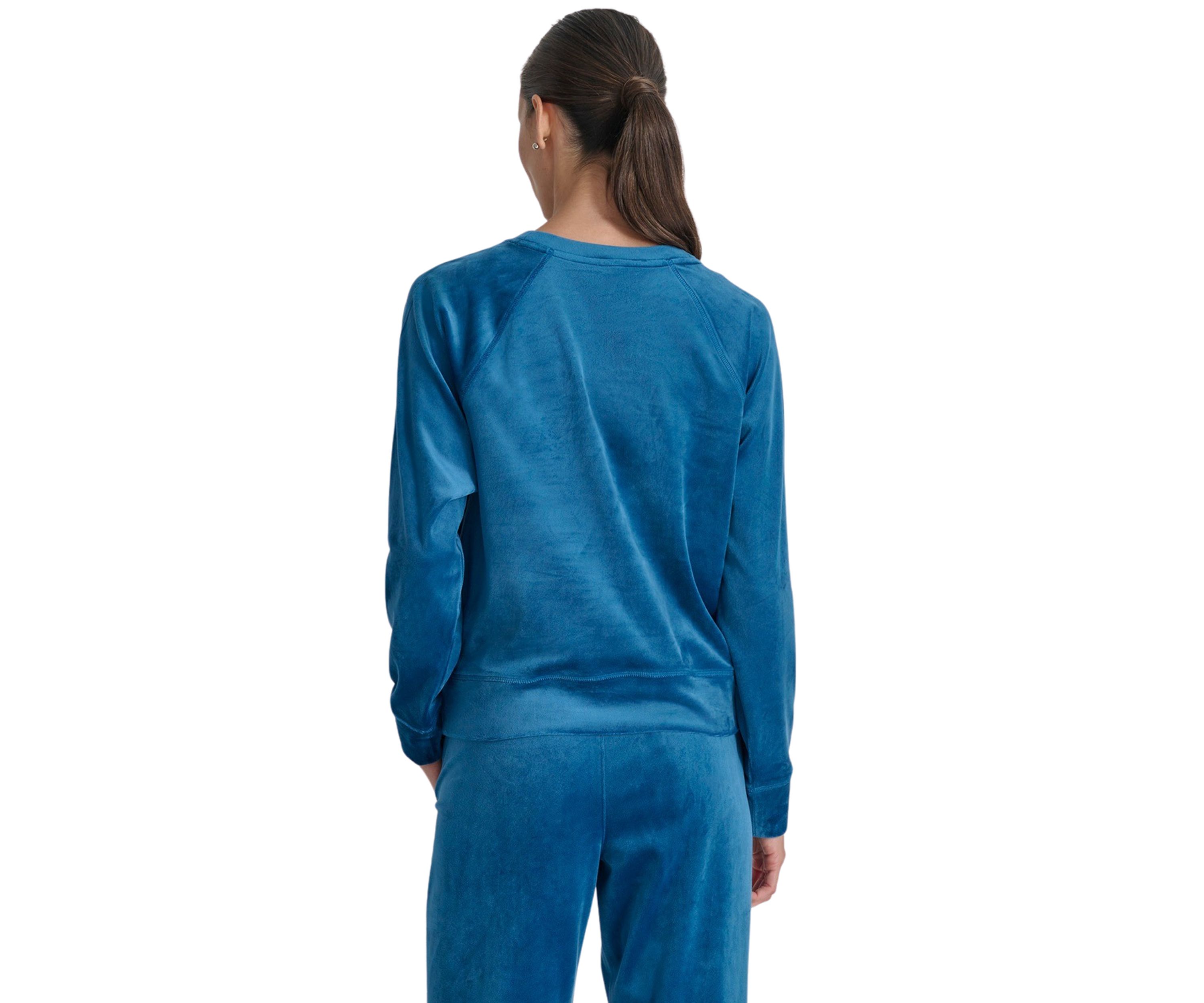 Platinum Velour Raglan Crew Neck Pullover With Metallic Logo Patch