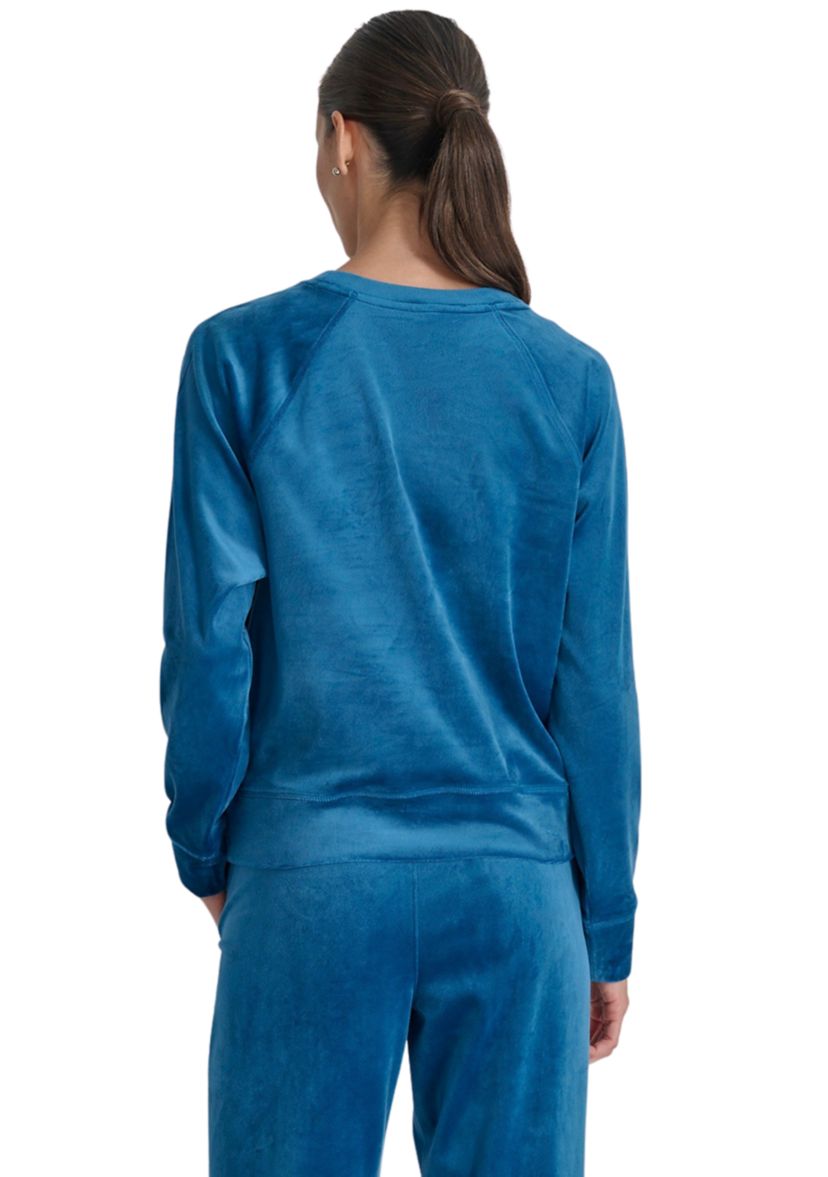 Platinum Velour Raglan Crew Neck Pullover With Metallic Logo Patch