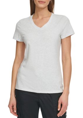 DKNY Sport Women's Short Sleeve V-Neck T-Shirt with Embroidered Logo, XS