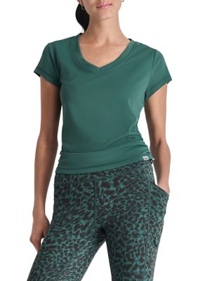 DKNY Sport Women's Short Sleeve Tech T-Shirt with Ruched Side Seams