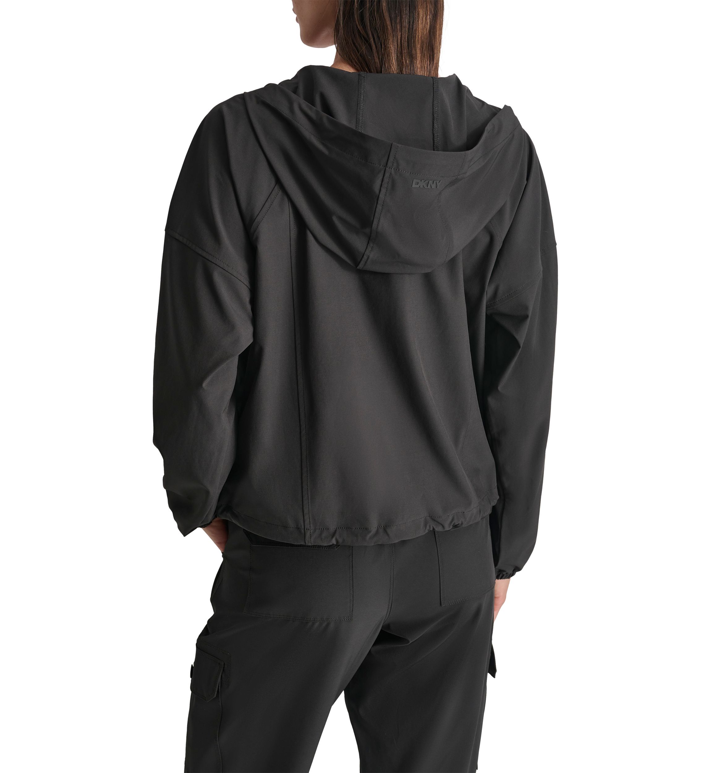 Drop Shoulder Half Zip Pullover with Hood and Kangaroo Pocket