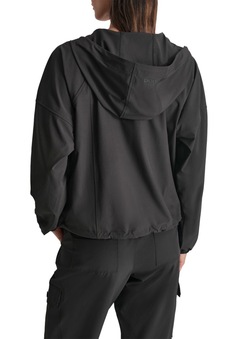 Drop Shoulder Half Zip Pullover with Hood and Kangaroo Pocket