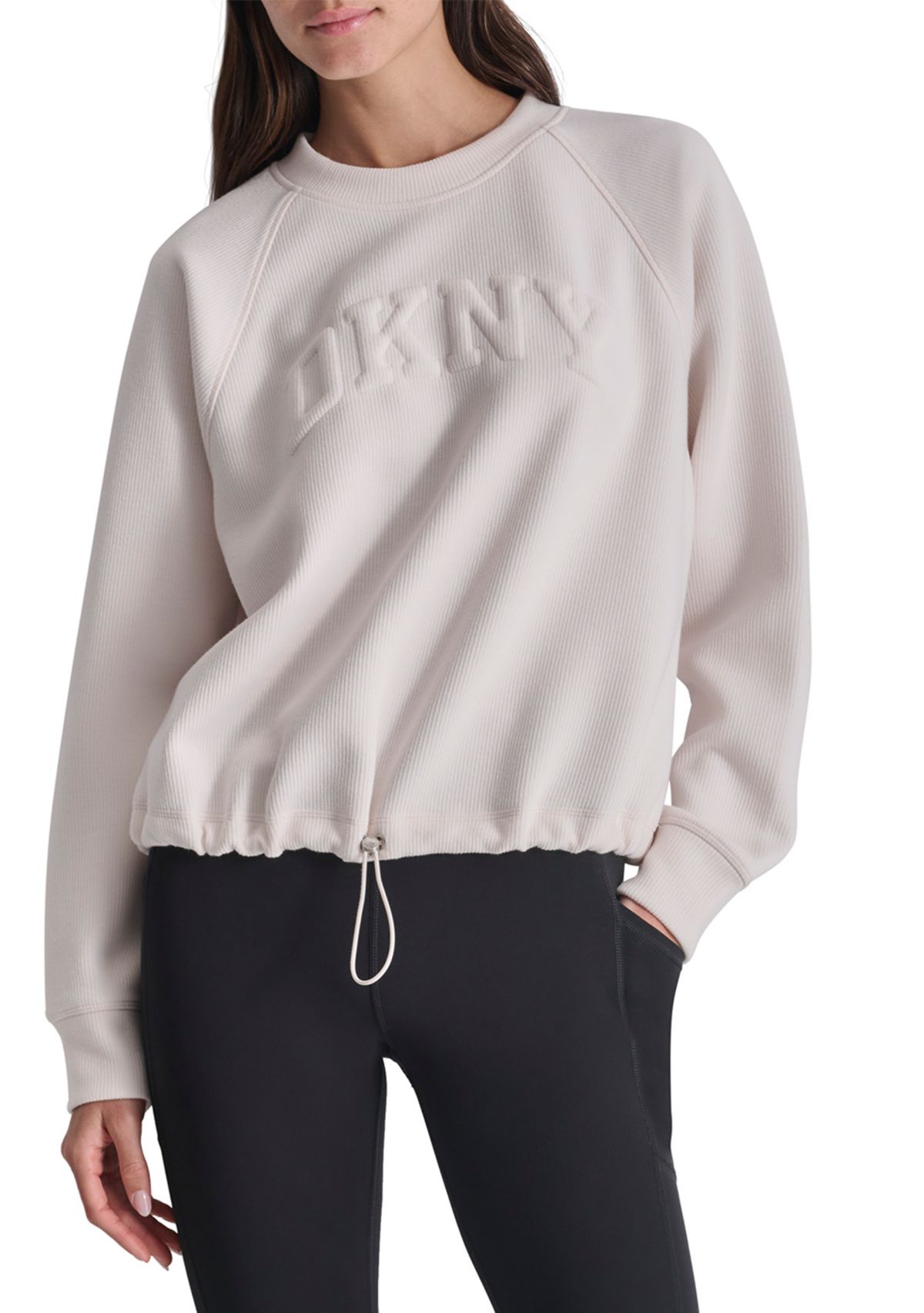 Womens Varsity Placed Puff Logo Crew Neck Pullover with Bungee