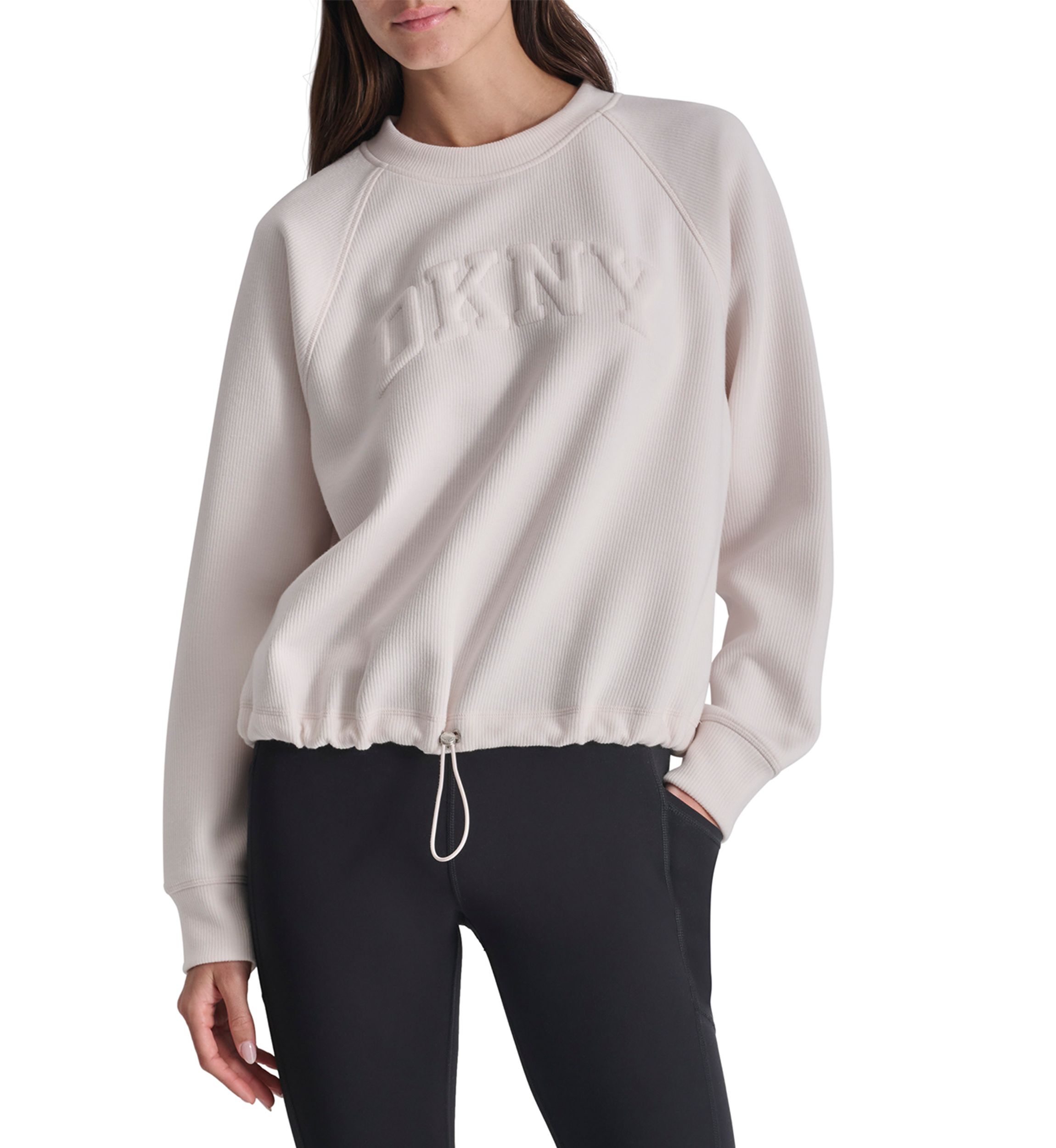 Womens Varsity Placed Puff Logo Crew Neck Pullover with Bungee
