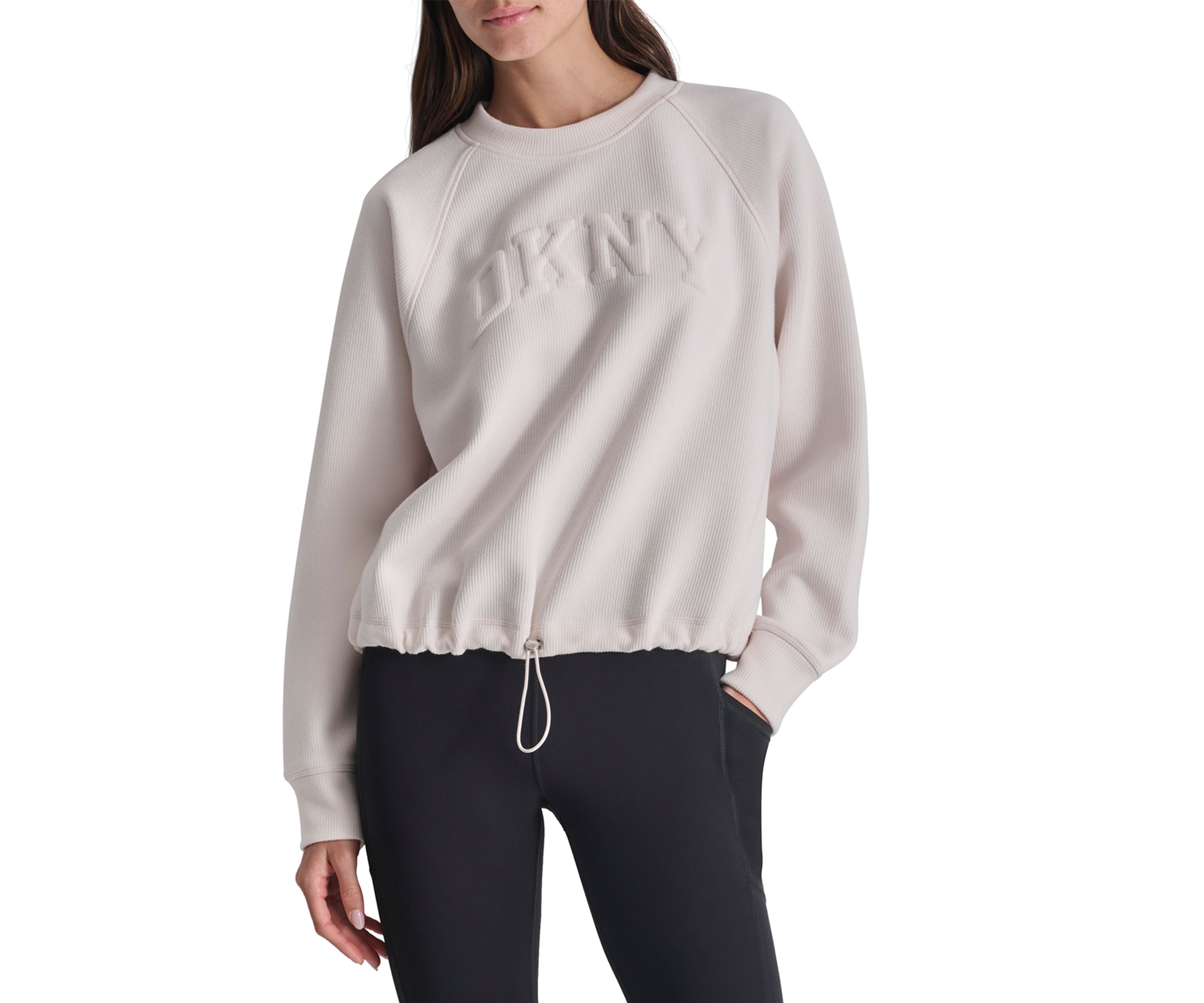 Womens Varsity Placed Puff Logo Crew Neck Pullover with Bungee