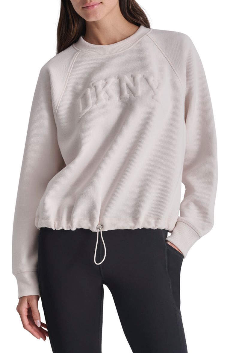 Womens Varsity Placed Puff Logo Crew Neck Pullover with Bungee