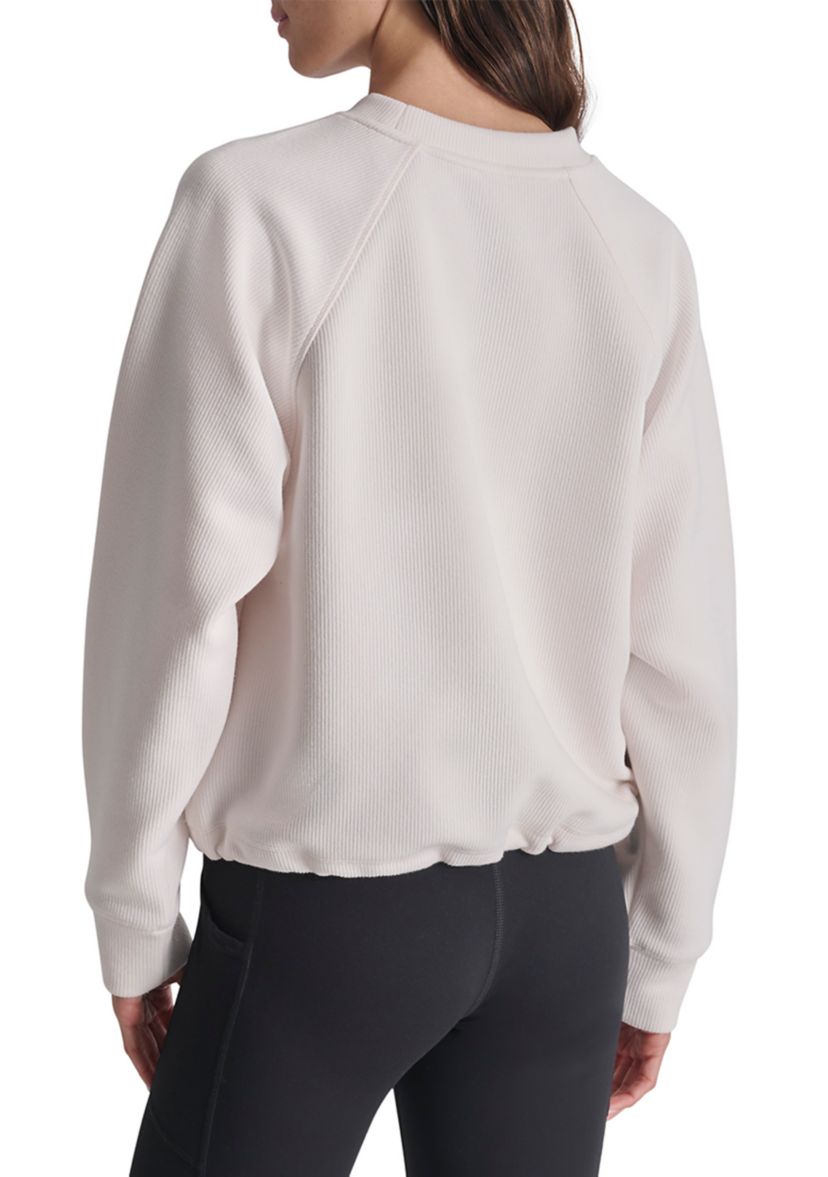 Womens Varsity Placed Puff Logo Crew Neck Pullover with Bungee
