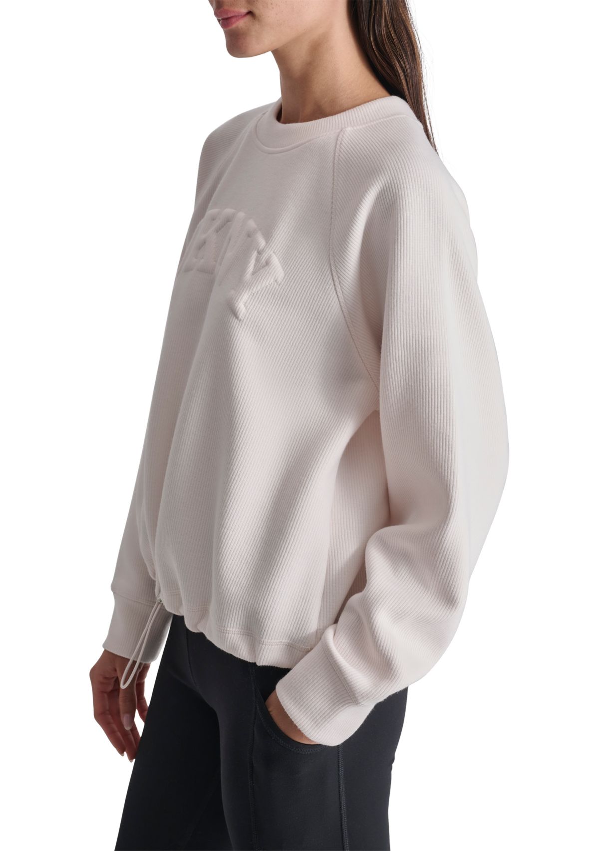Womens Varsity Placed Puff Logo Crew Neck Pullover with Bungee
