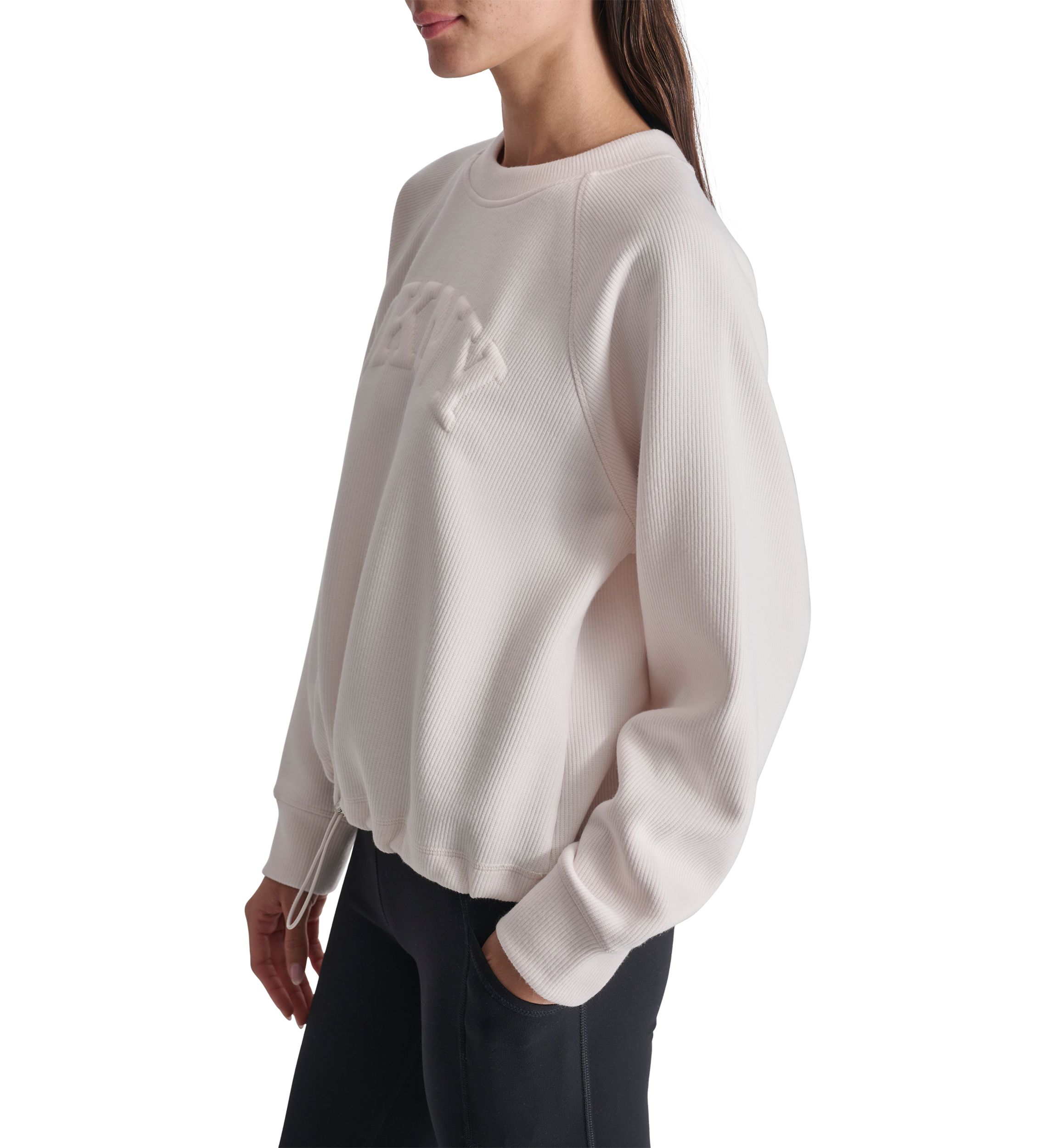 Womens Varsity Placed Puff Logo Crew Neck Pullover with Bungee