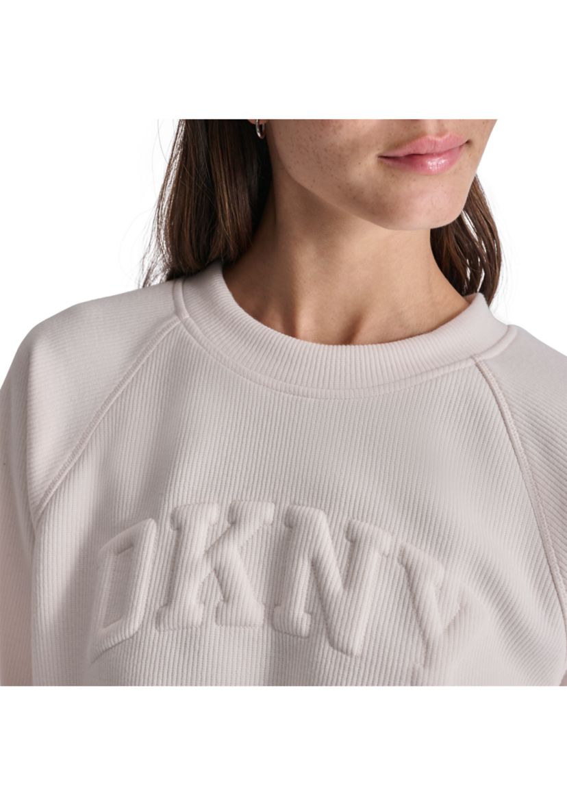 Womens Varsity Placed Puff Logo Crew Neck Pullover with Bungee