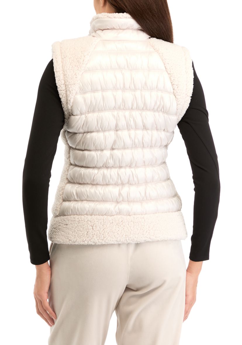 Womens Horizontal Channel Quilted Mock Neck Puffer Vest with Sherpa