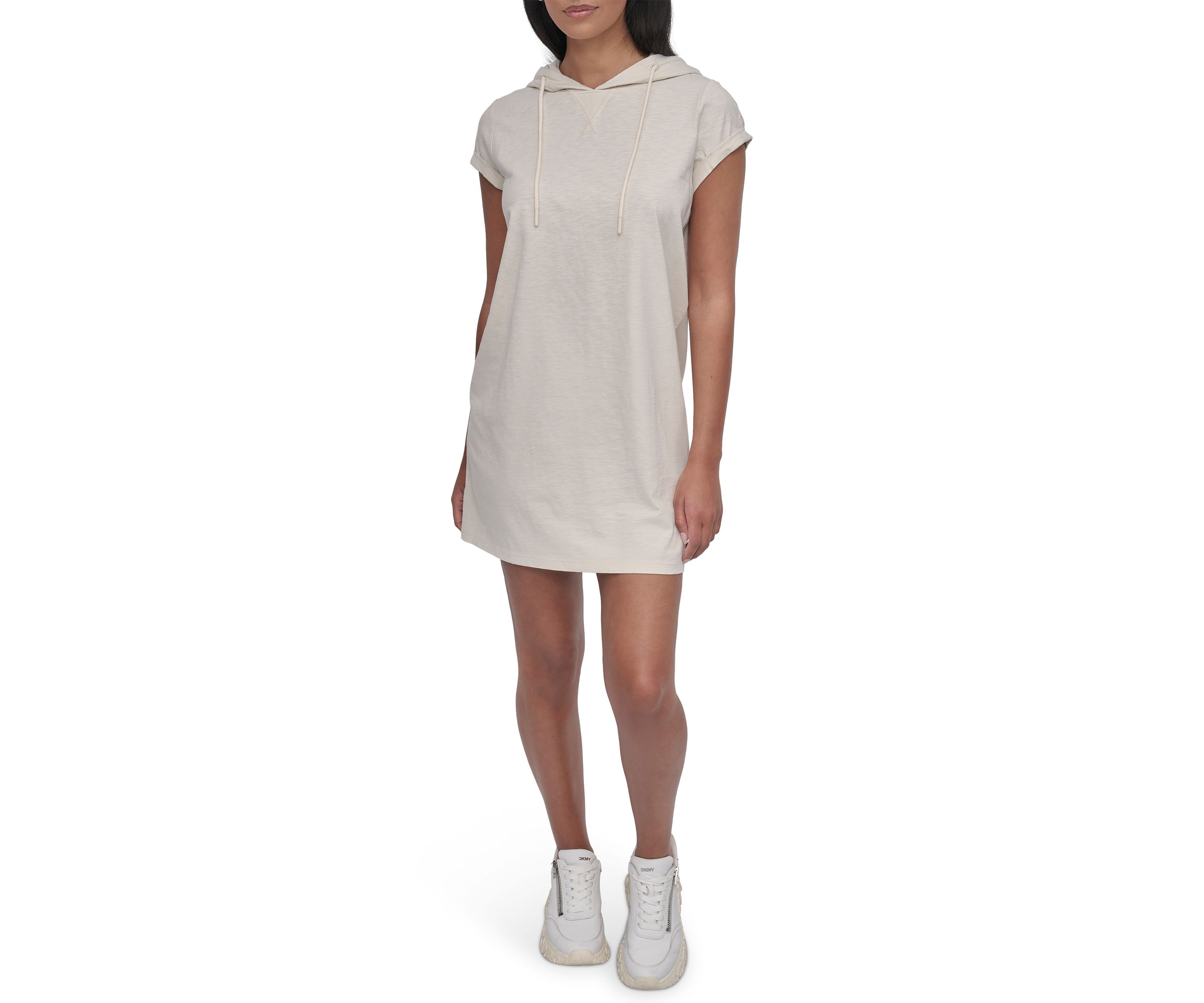 Womens Short Roll Sleeve Hooded Shirtdress 
