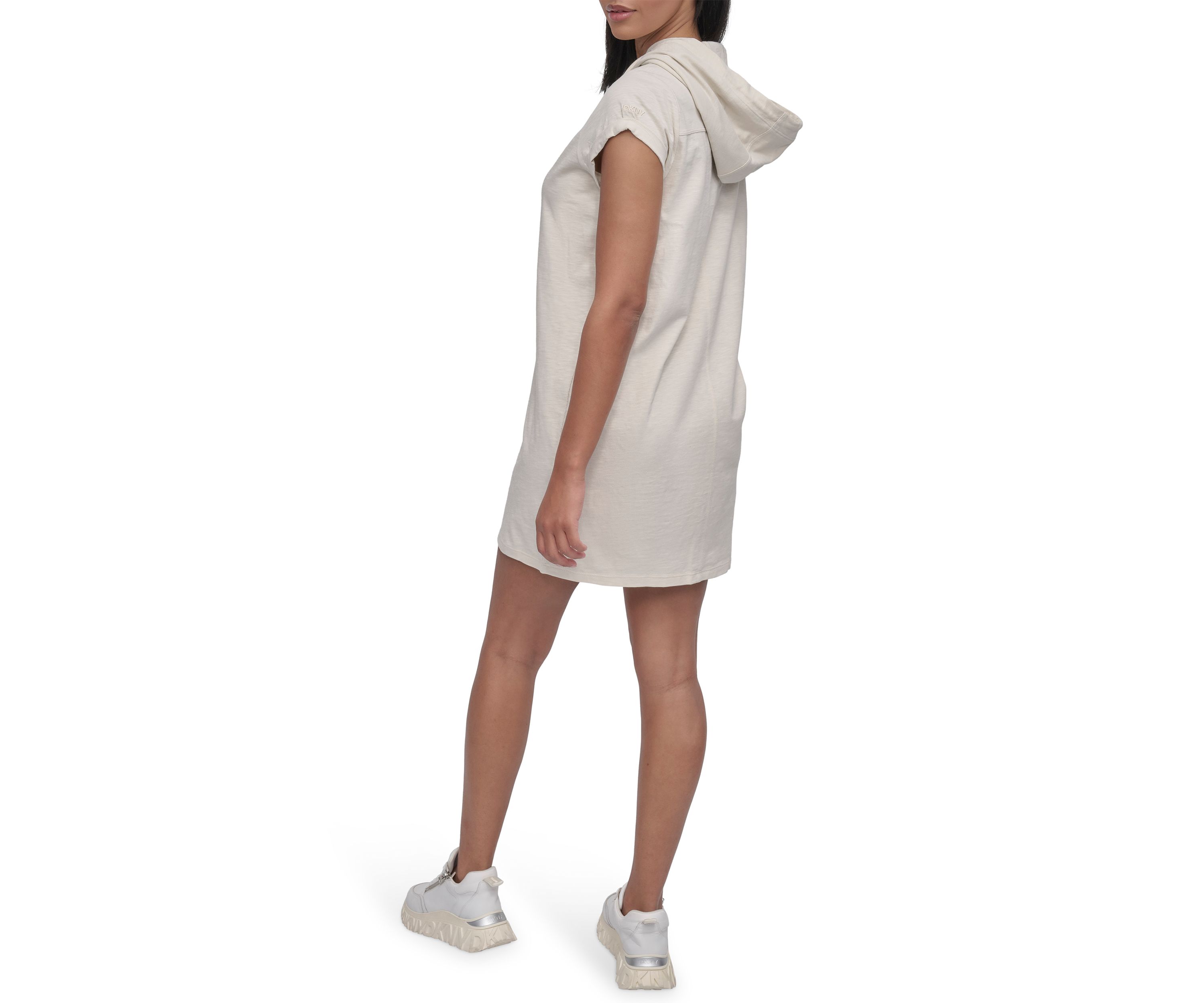 Womens Short Roll Sleeve Hooded Shirtdress 