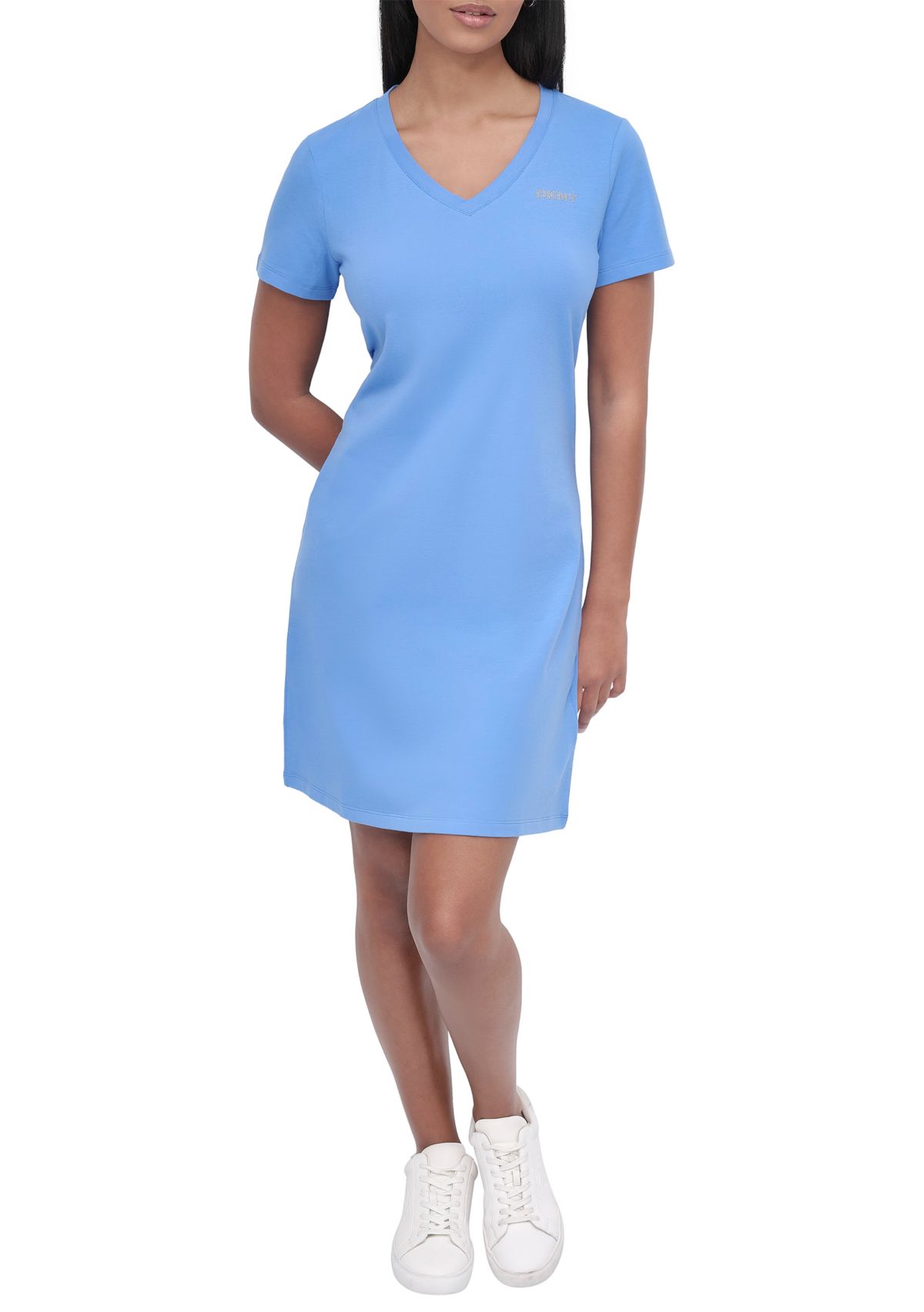 Womens Stud Logo V-Neck T-Shirt Dress