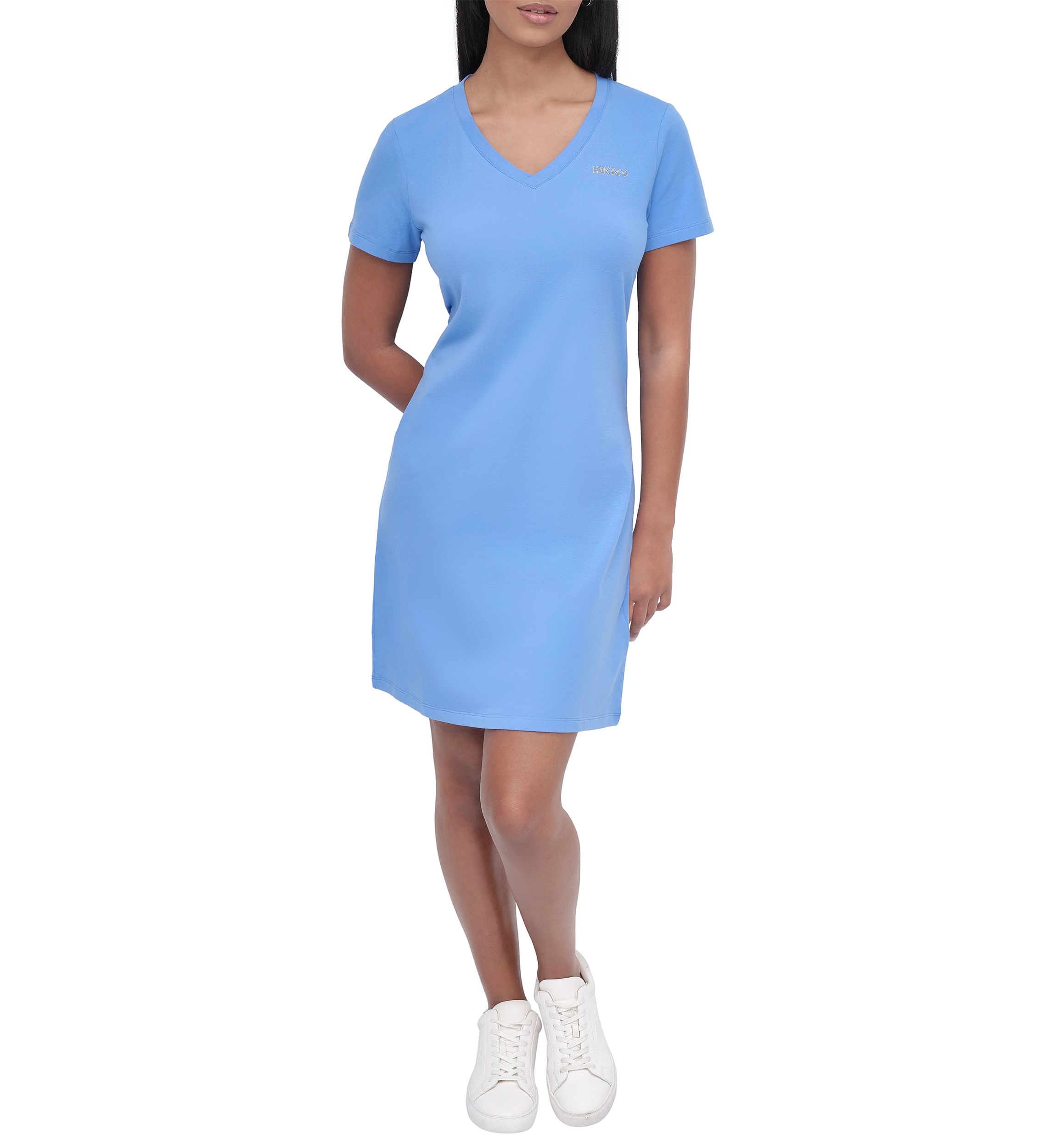 Womens Stud Logo V-Neck T-Shirt Dress