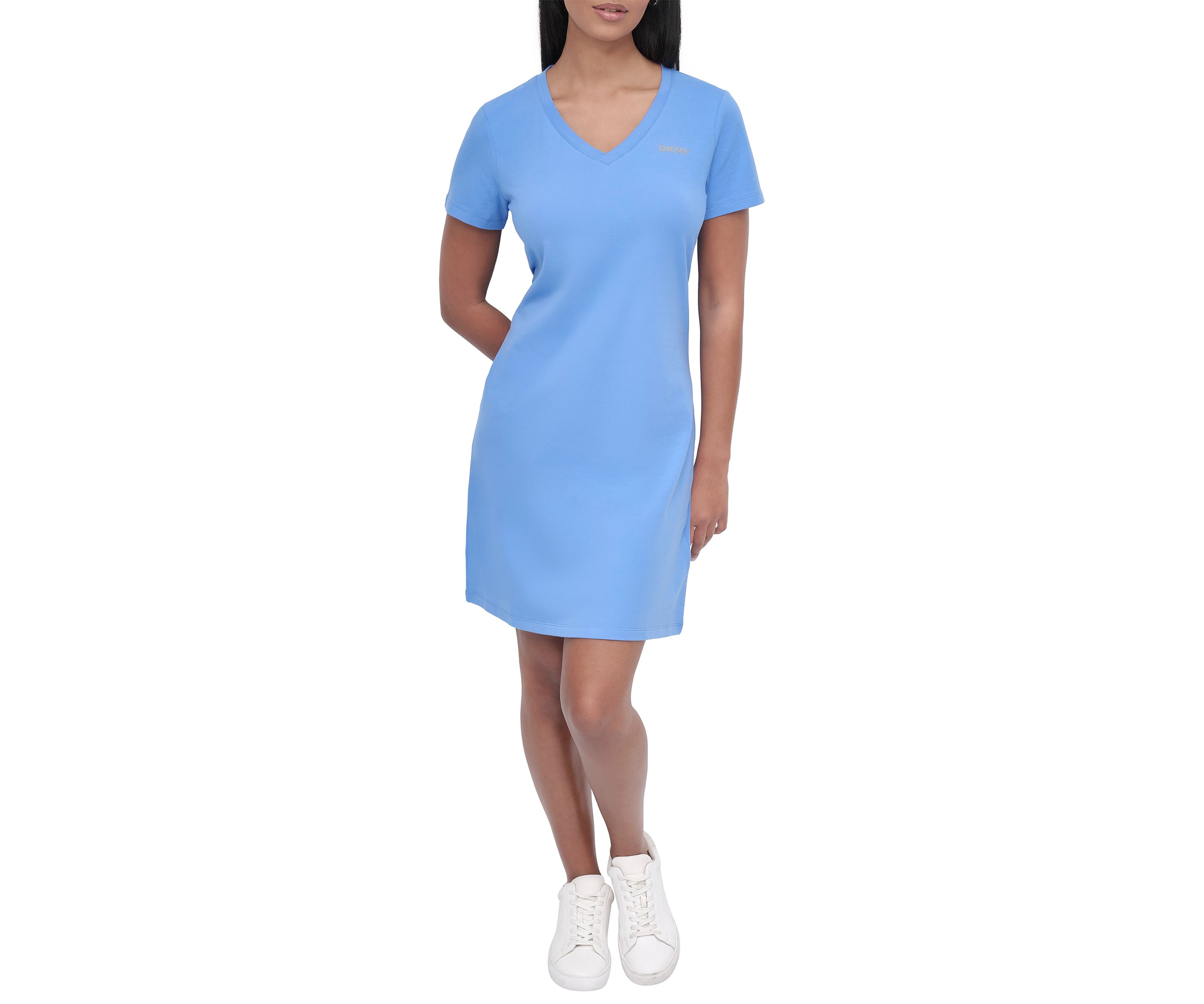 Womens Stud Logo V-Neck T-Shirt Dress