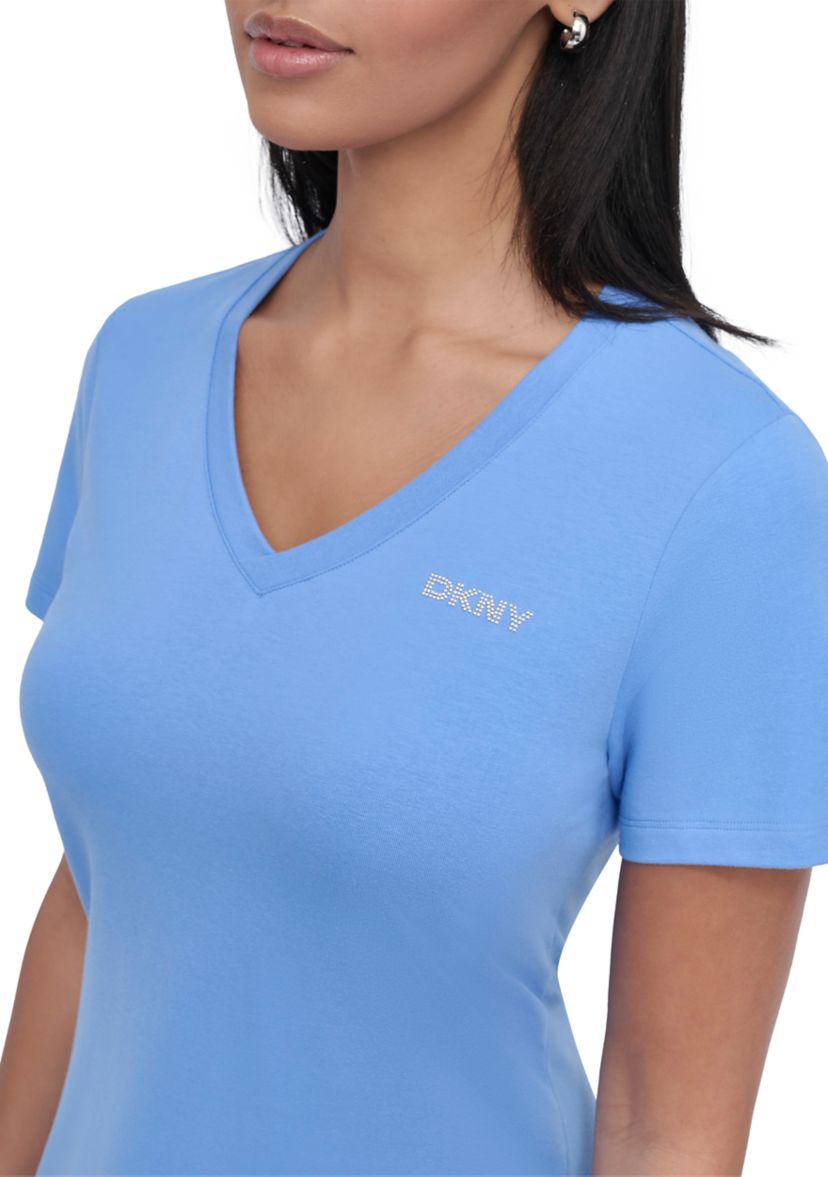 Womens Stud Logo V-Neck T-Shirt Dress