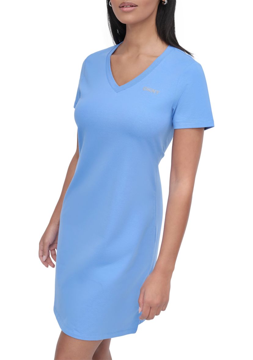 Womens Stud Logo V-Neck T-Shirt Dress