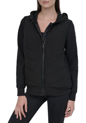 DKNY Sport Women's Lightweight Hybrid Full Zip Jacket, Black, Small
