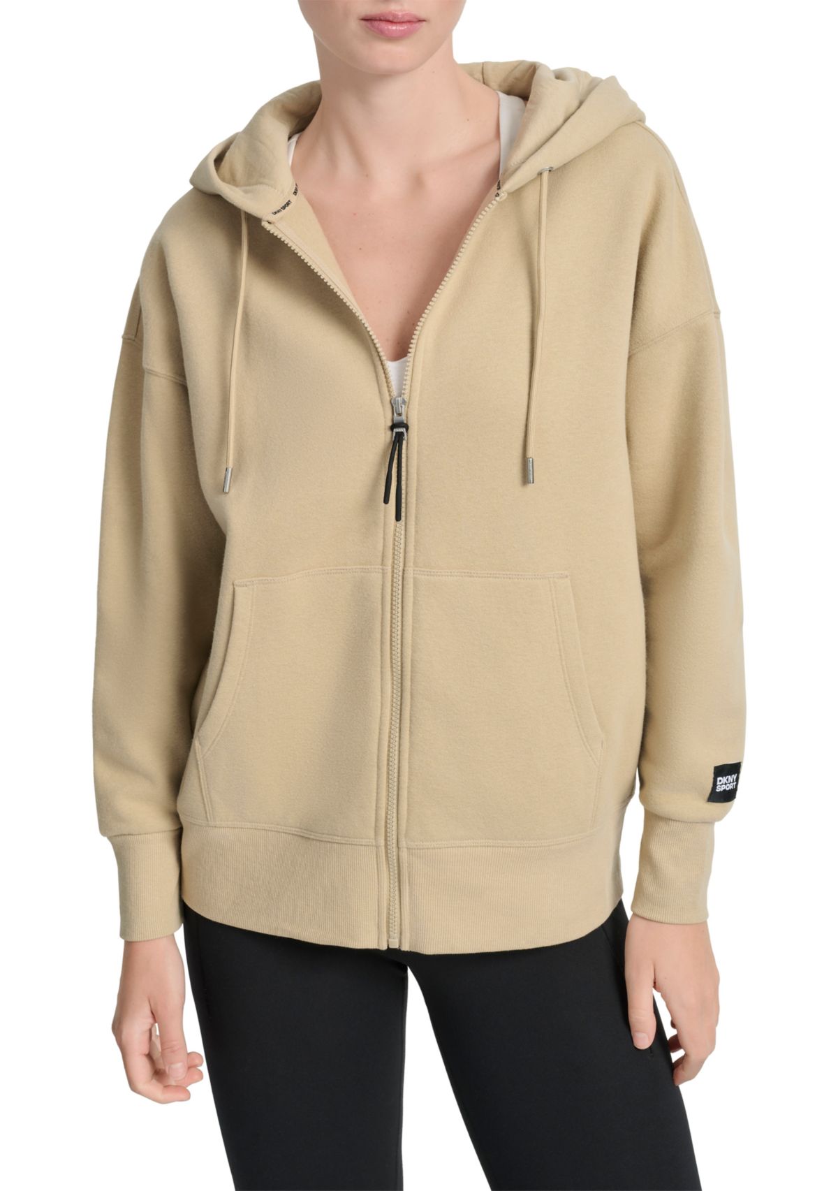 Womens Woven Patch Oversized Full Zip Hoodie