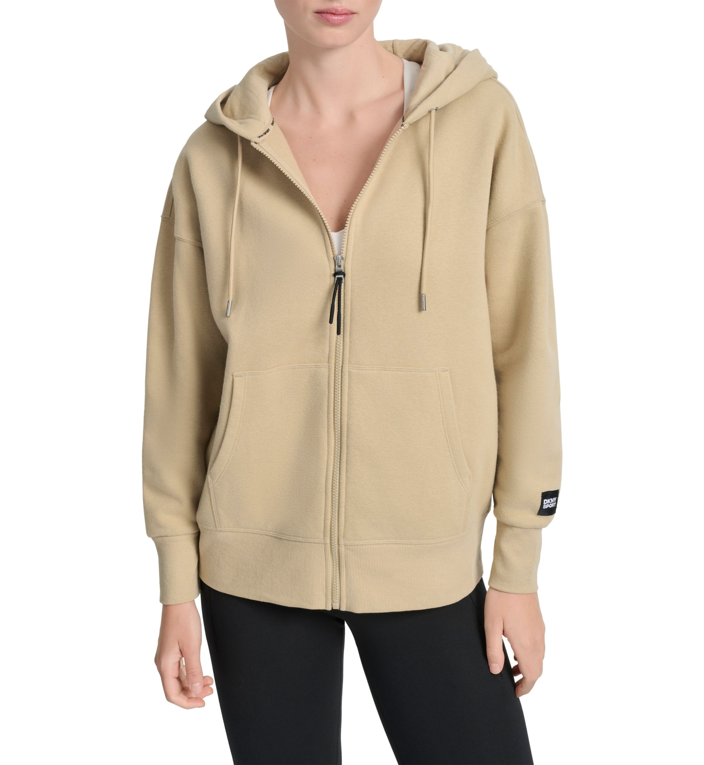 Womens Woven Patch Oversized Full Zip Hoodie