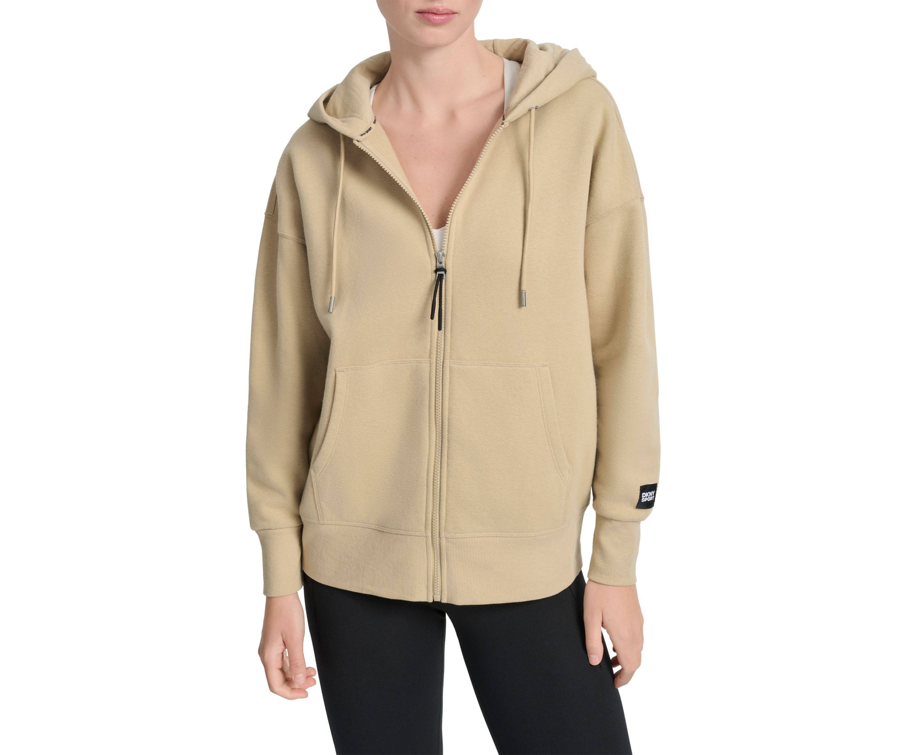 Womens Woven Patch Oversized Full Zip Hoodie