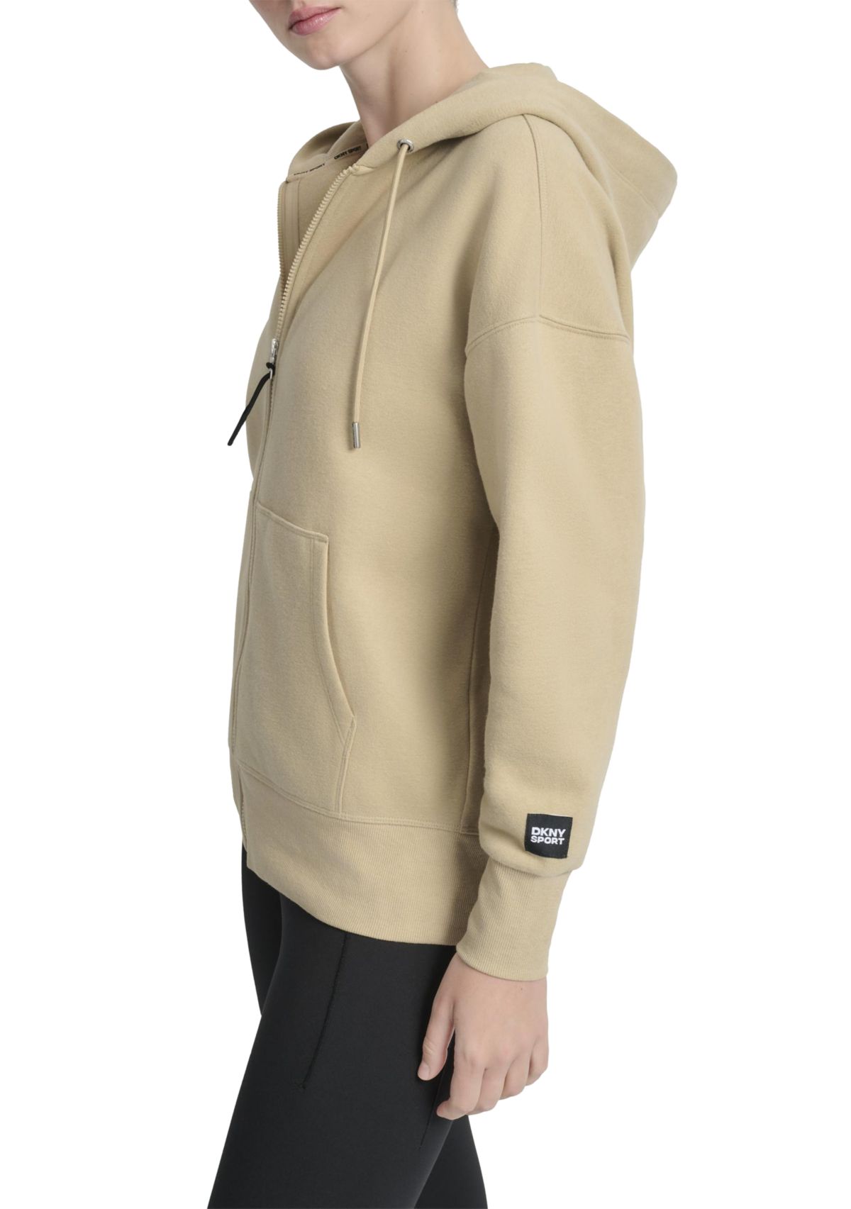 Womens Woven Patch Oversized Full Zip Hoodie