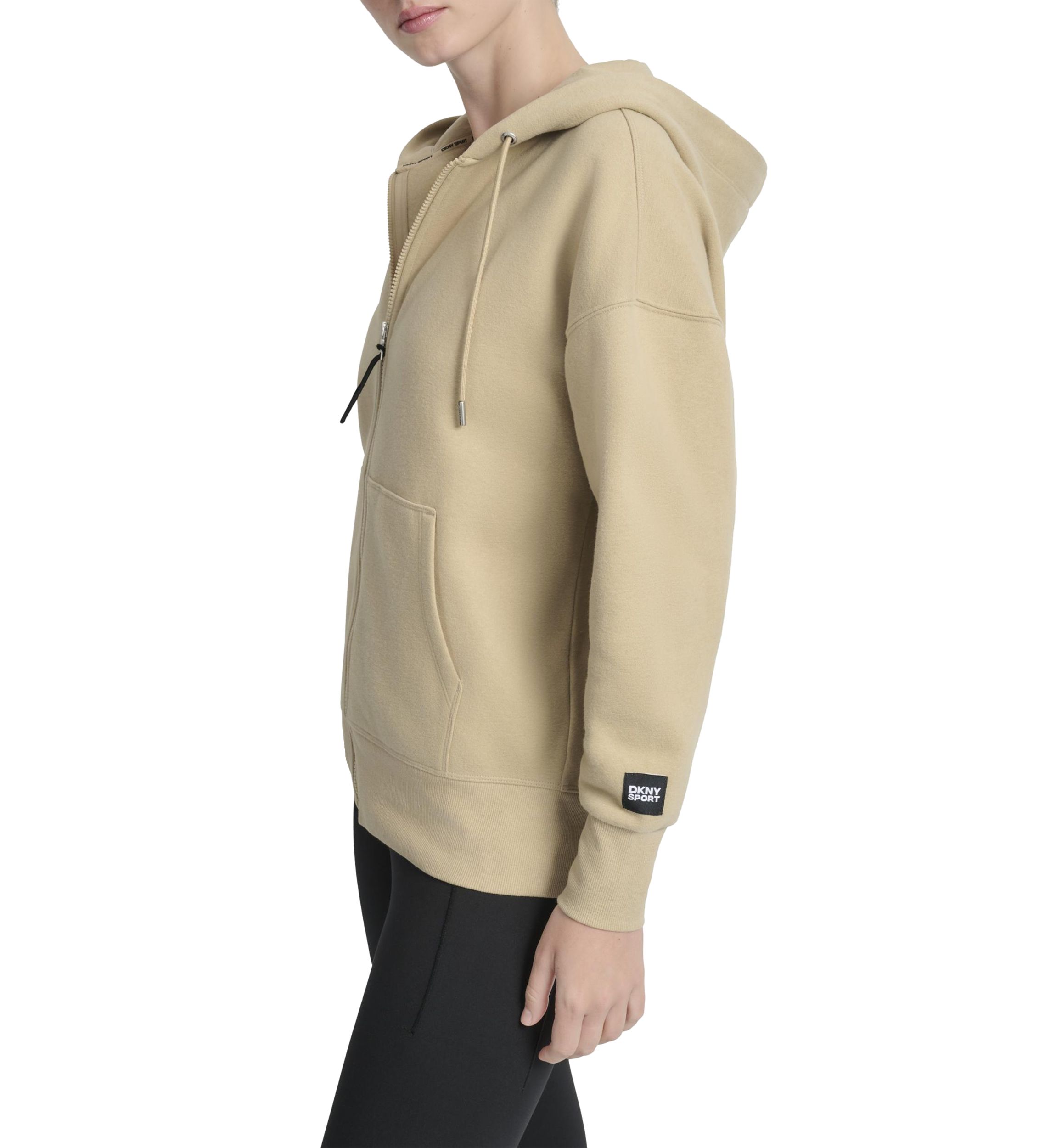 Womens Woven Patch Oversized Full Zip Hoodie