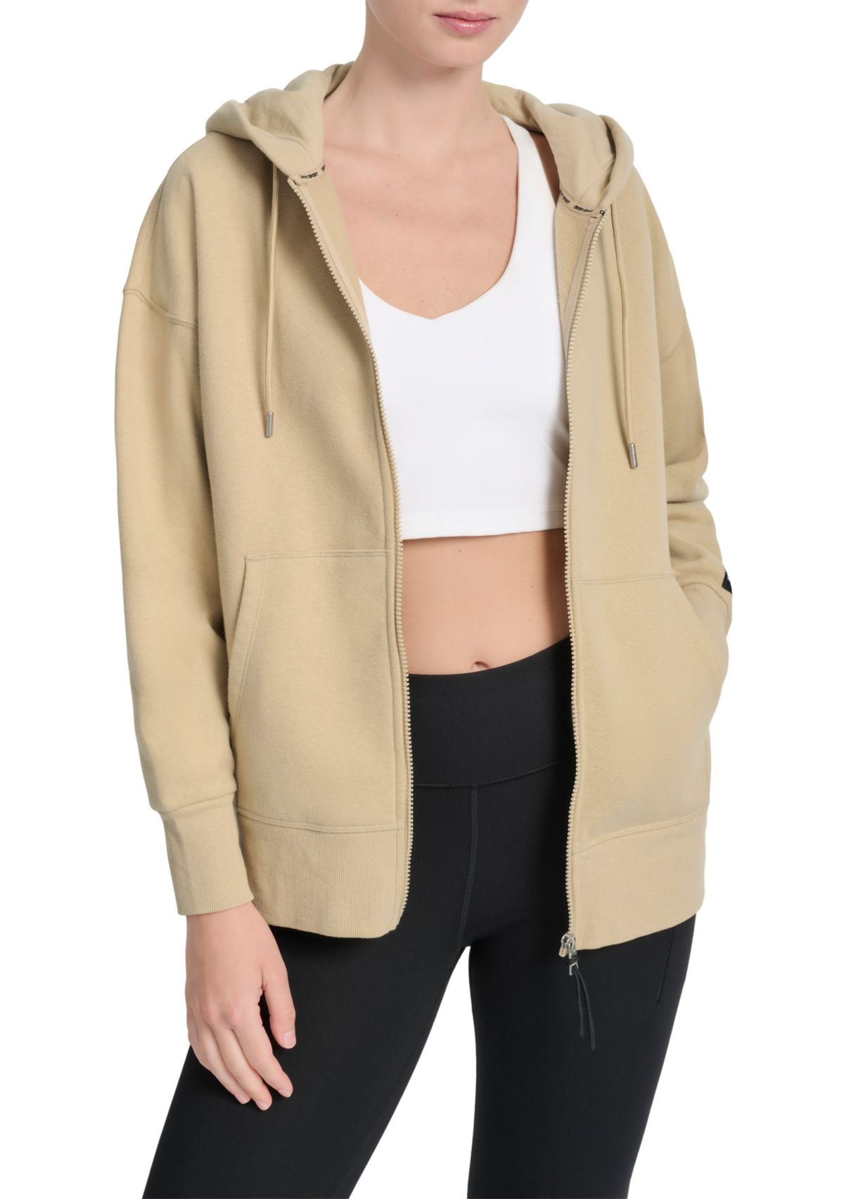 Womens Woven Patch Oversized Full Zip Hoodie