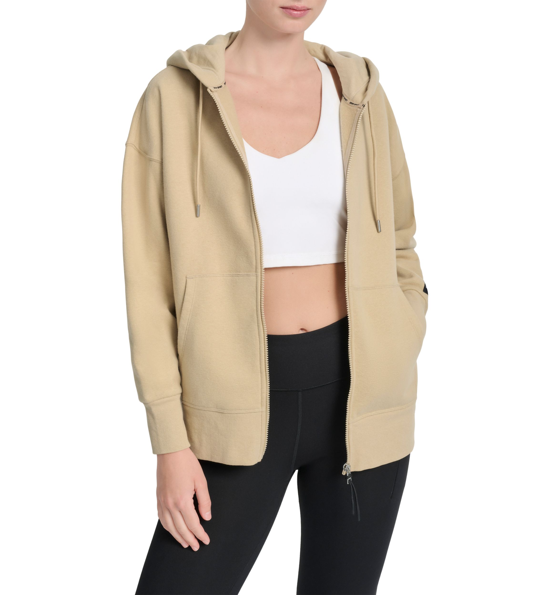 Womens Woven Patch Oversized Full Zip Hoodie