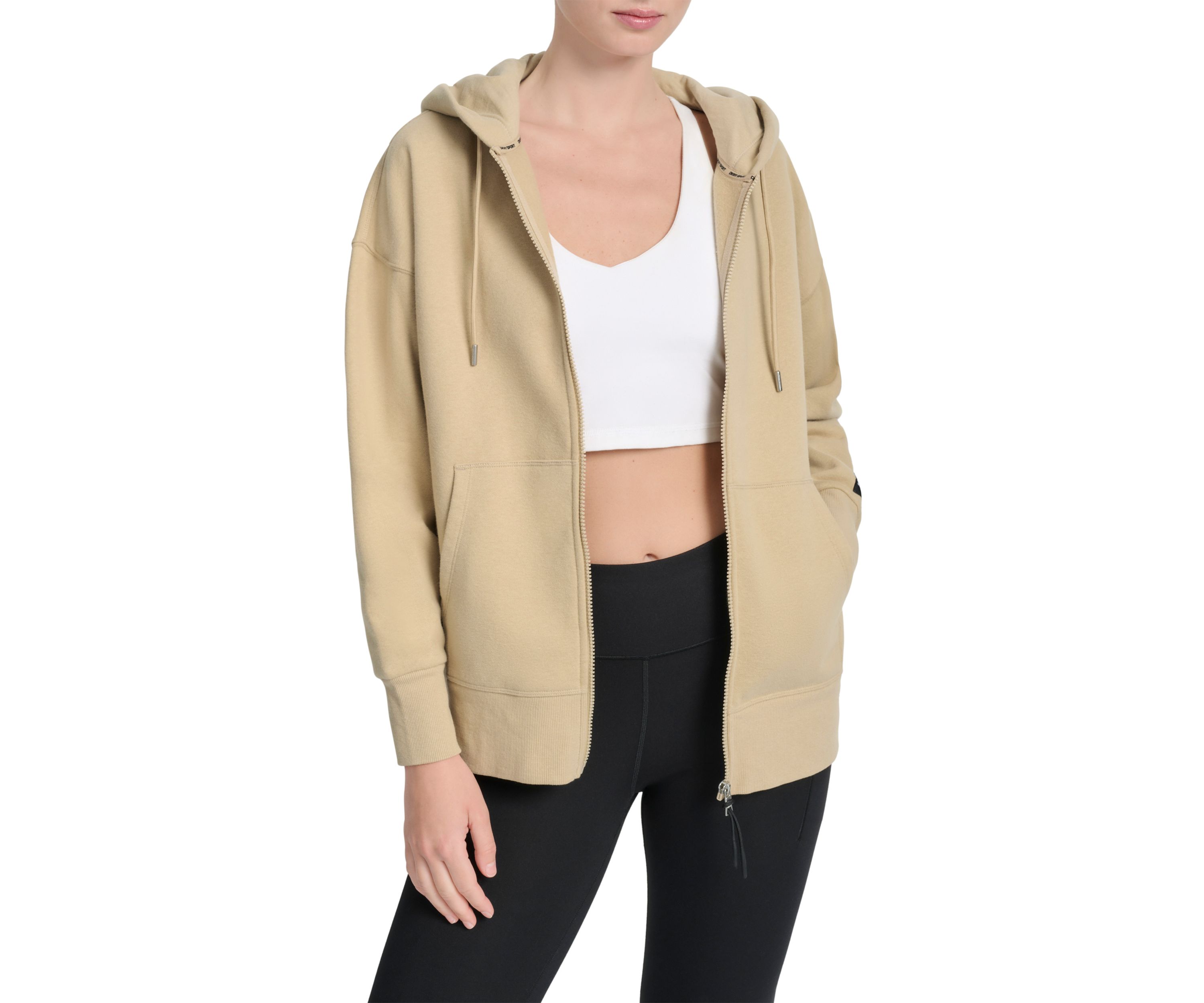 Womens Woven Patch Oversized Full Zip Hoodie