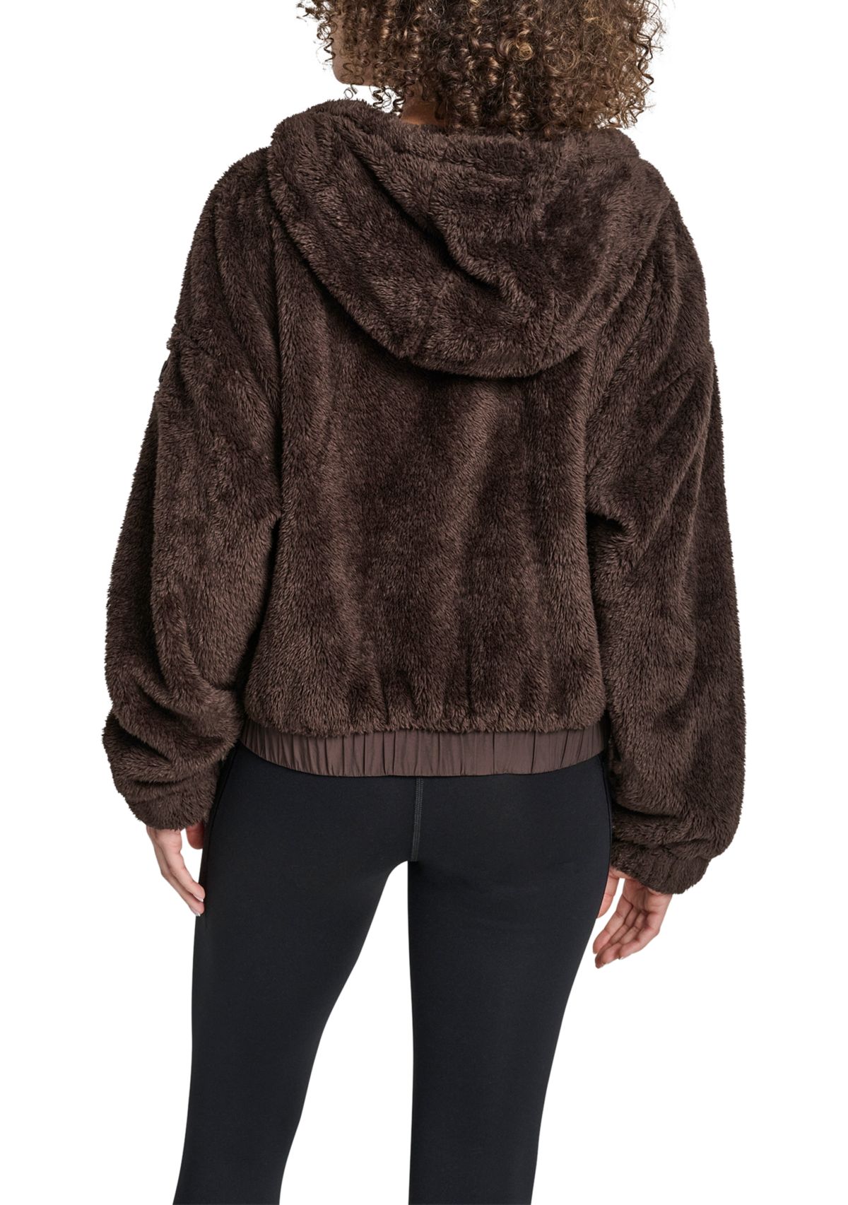 Womens Hooded Sherpa Jacket With Diamond Quilted Combo Piecing