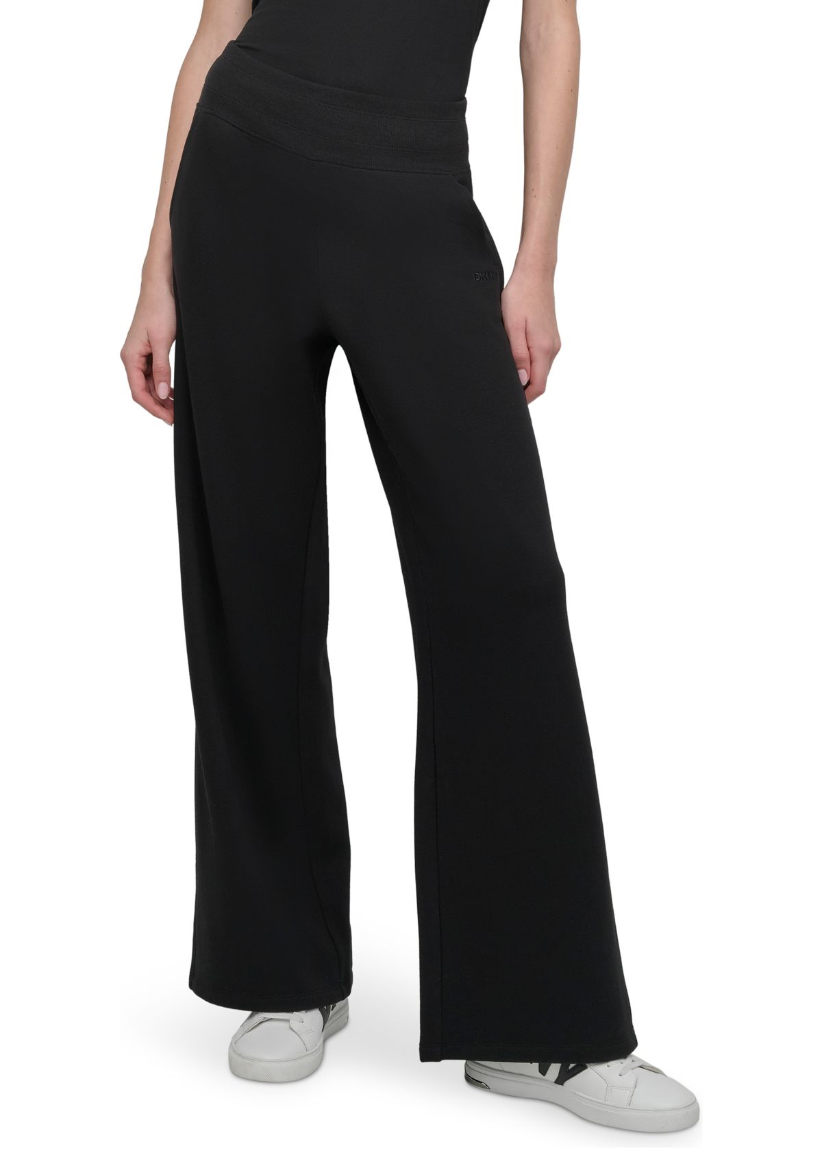 Embroidered Logo Wide Leg Pants with Pockets 