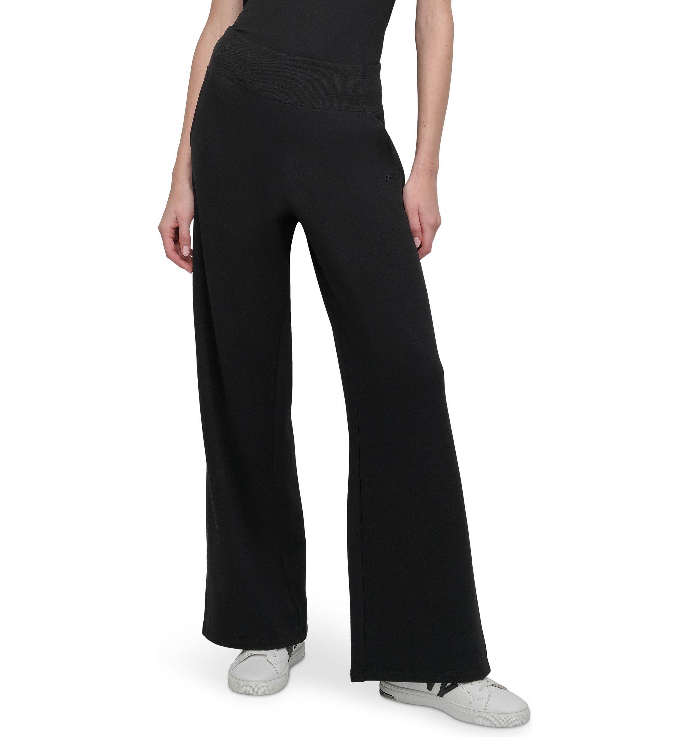 Embroidered Logo Wide Leg Pants with Pockets 