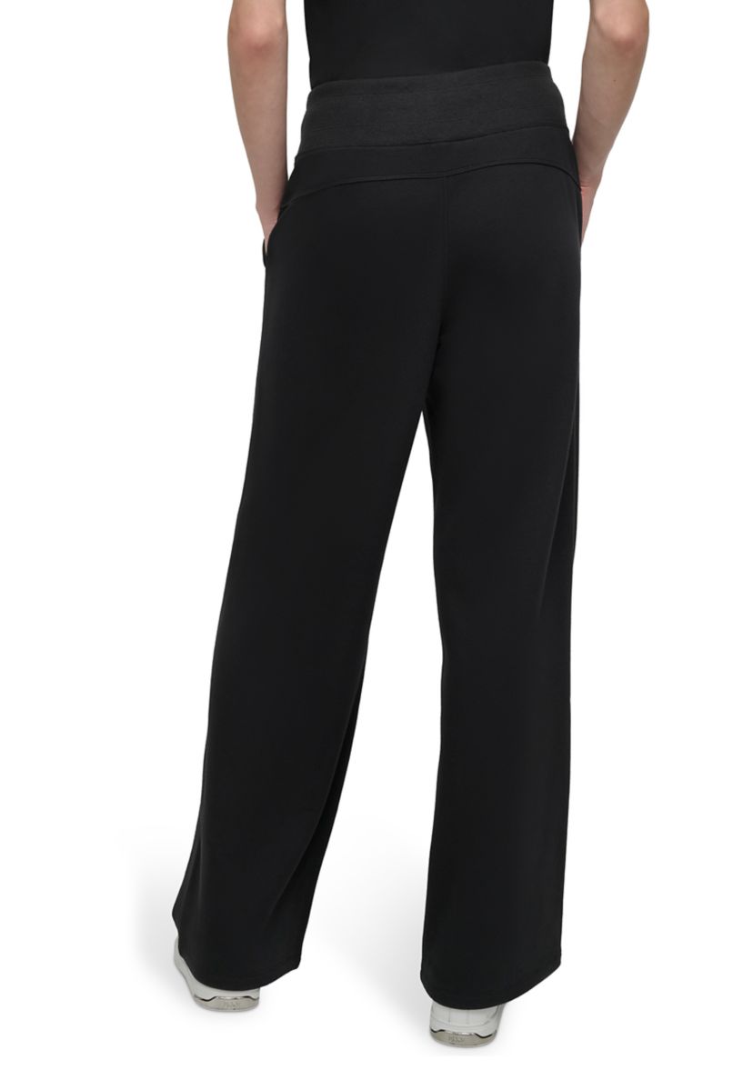 Embroidered Logo Wide Leg Pants with Pockets 