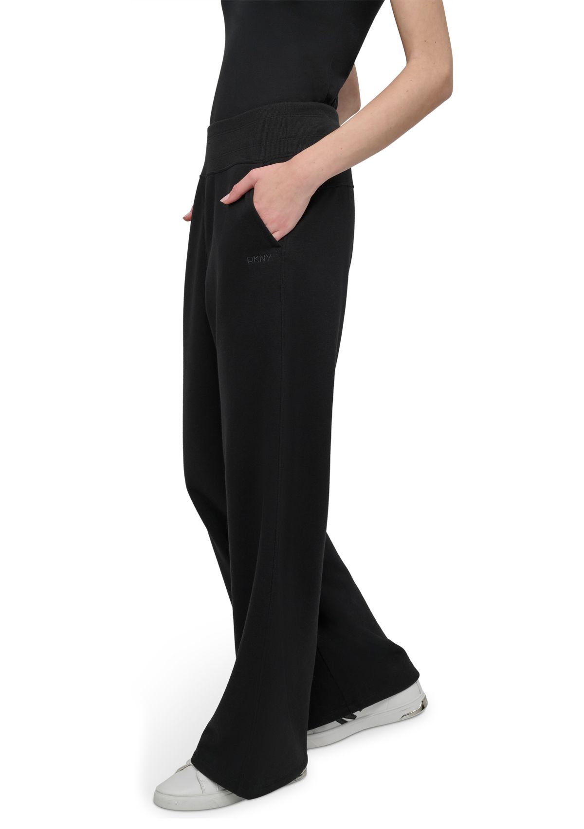Embroidered Logo Wide Leg Pants with Pockets 