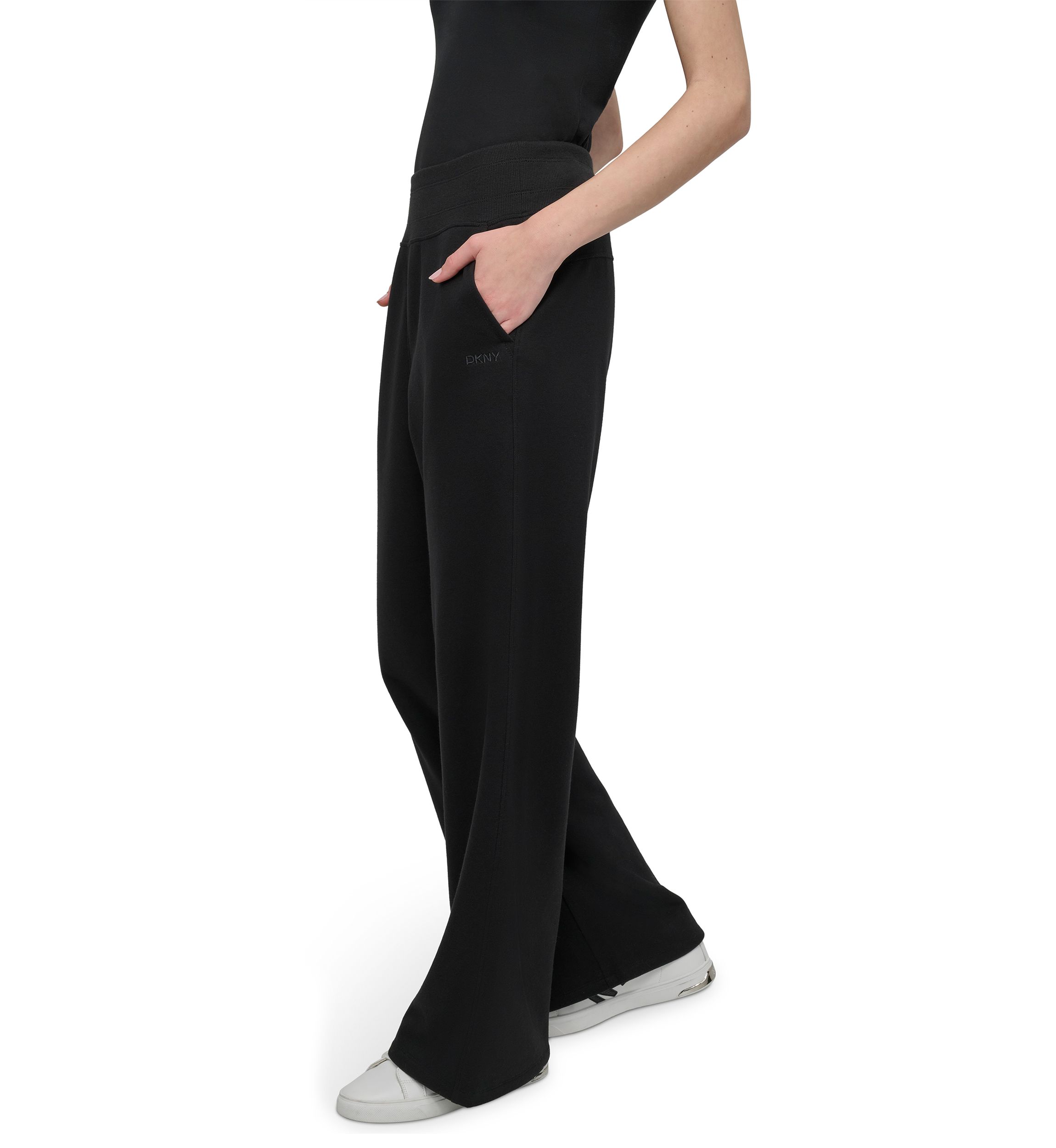 Embroidered Logo Wide Leg Pants with Pockets 