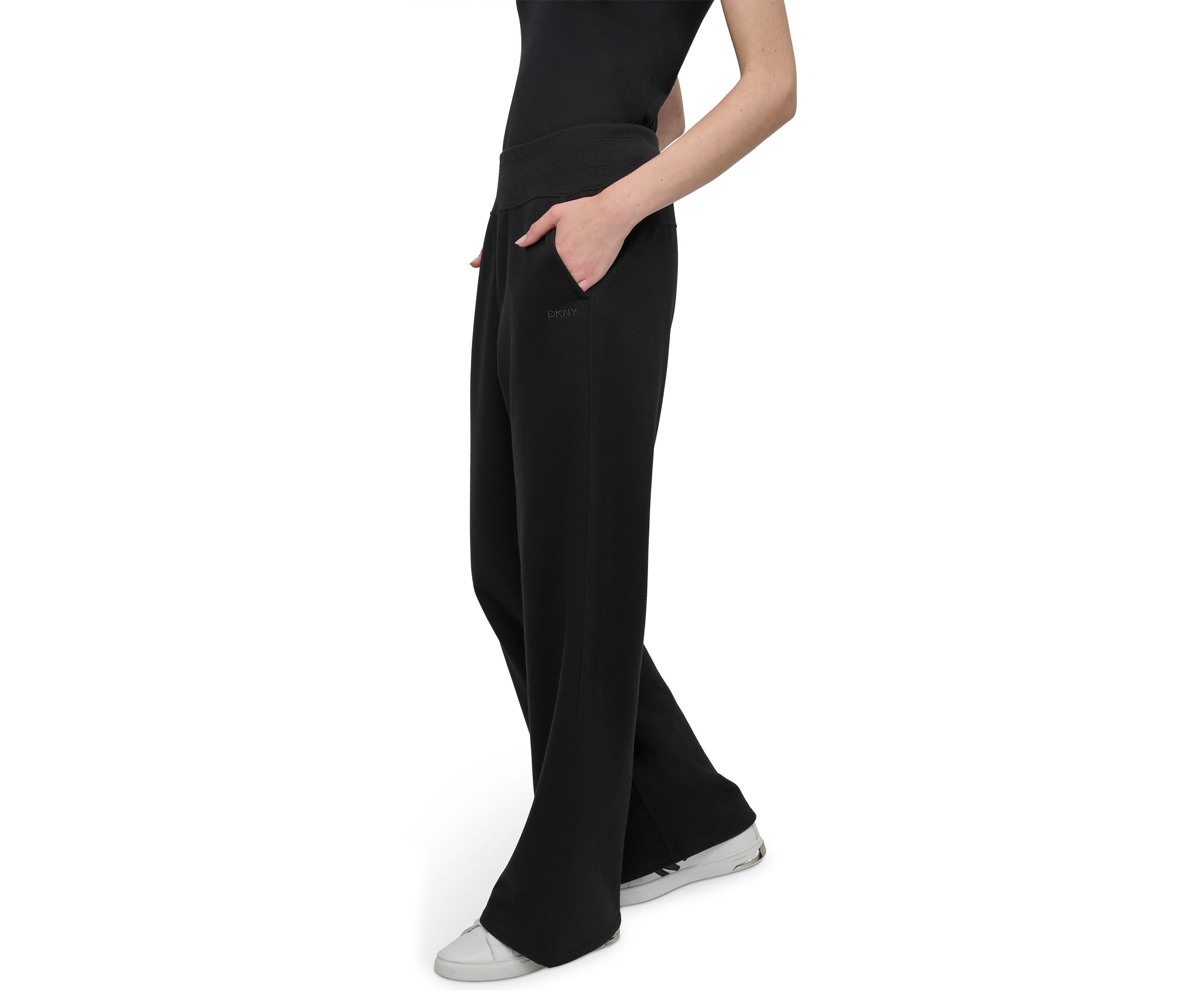 Embroidered Logo Wide Leg Pants with Pockets 