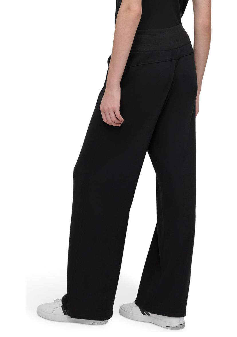 Embroidered Logo Wide Leg Pants with Pockets 