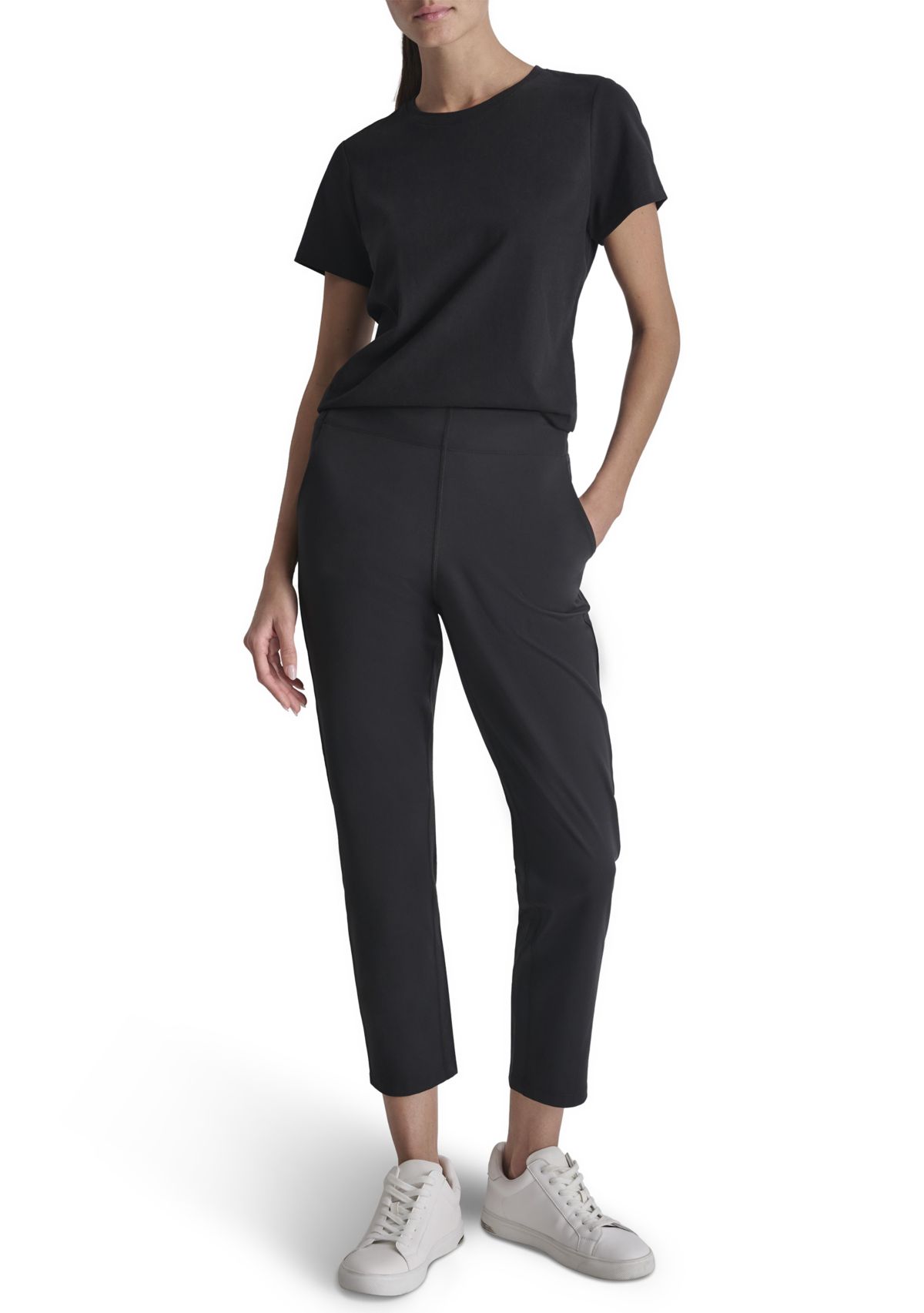 Womens Balance Compression Elastic Waistband Slant Pocket Skinny Pants