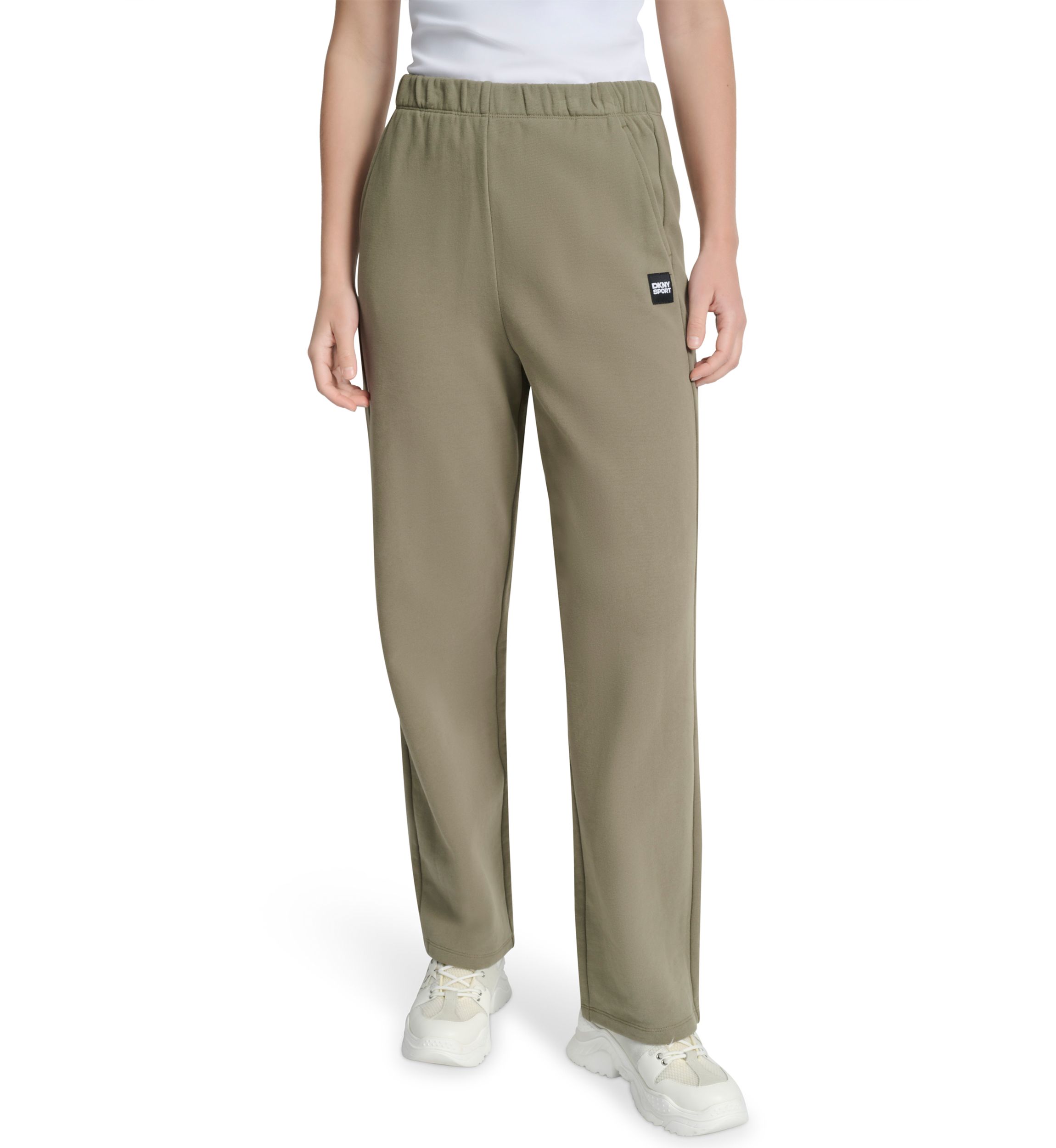 Womens Woven Patch Boyfriend Open Leg Pants