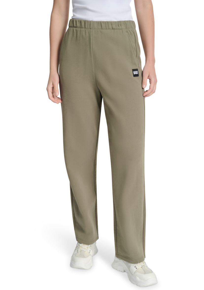 Womens Woven Patch Boyfriend Open Leg Pants